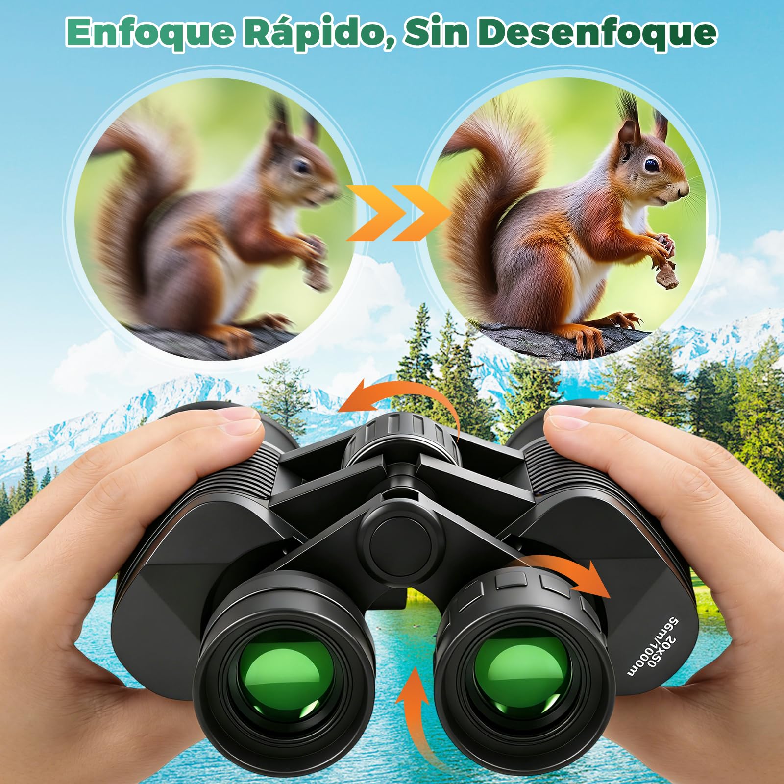 Prismáticos Compactos Profesionales 20 X 50 para Adultos Niño, Binoculares con Campo de Visión Amplio, Óptica FMC,Adaptador,Binoculars Ligero para Observación de Aves Acampada Caza Ópera Conciertos