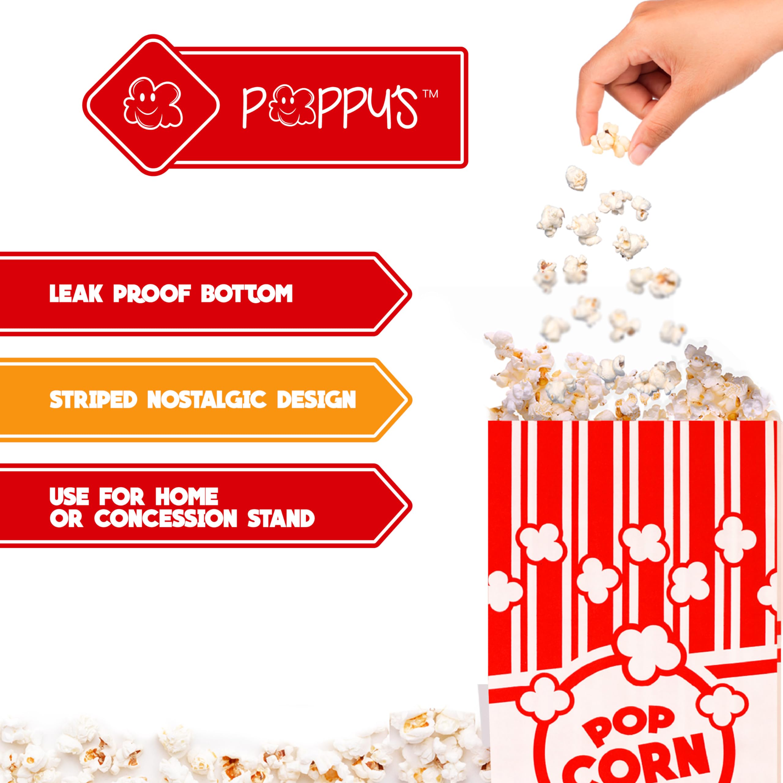 Poppy's Bolsas de papel para palomitas de maíz – 500 bolsas de grado concesionario de 2 onzas, accesorios para máquinas de palomitas de maíz para barras de palomitas de maíz, noches de cine,