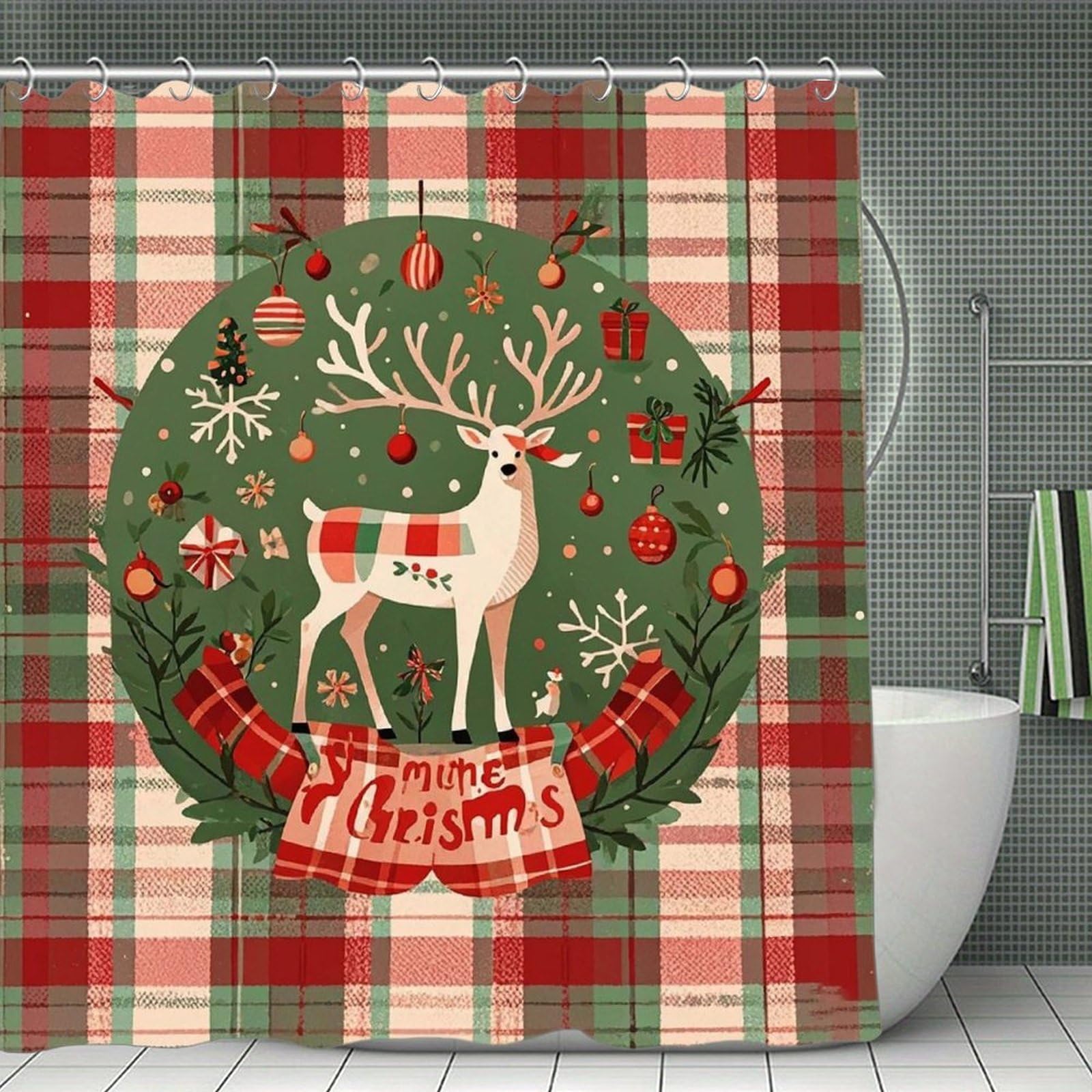 QMNLKH Vintage Woodgrain Christmas Wildlife Shower Curtain with Hooks, Waterproof Bath Curtains for Bathroom, Lightweight Bath Curtains Liner for Hotel, Personalized Bath Curtain for Spa, 70.8 Inch