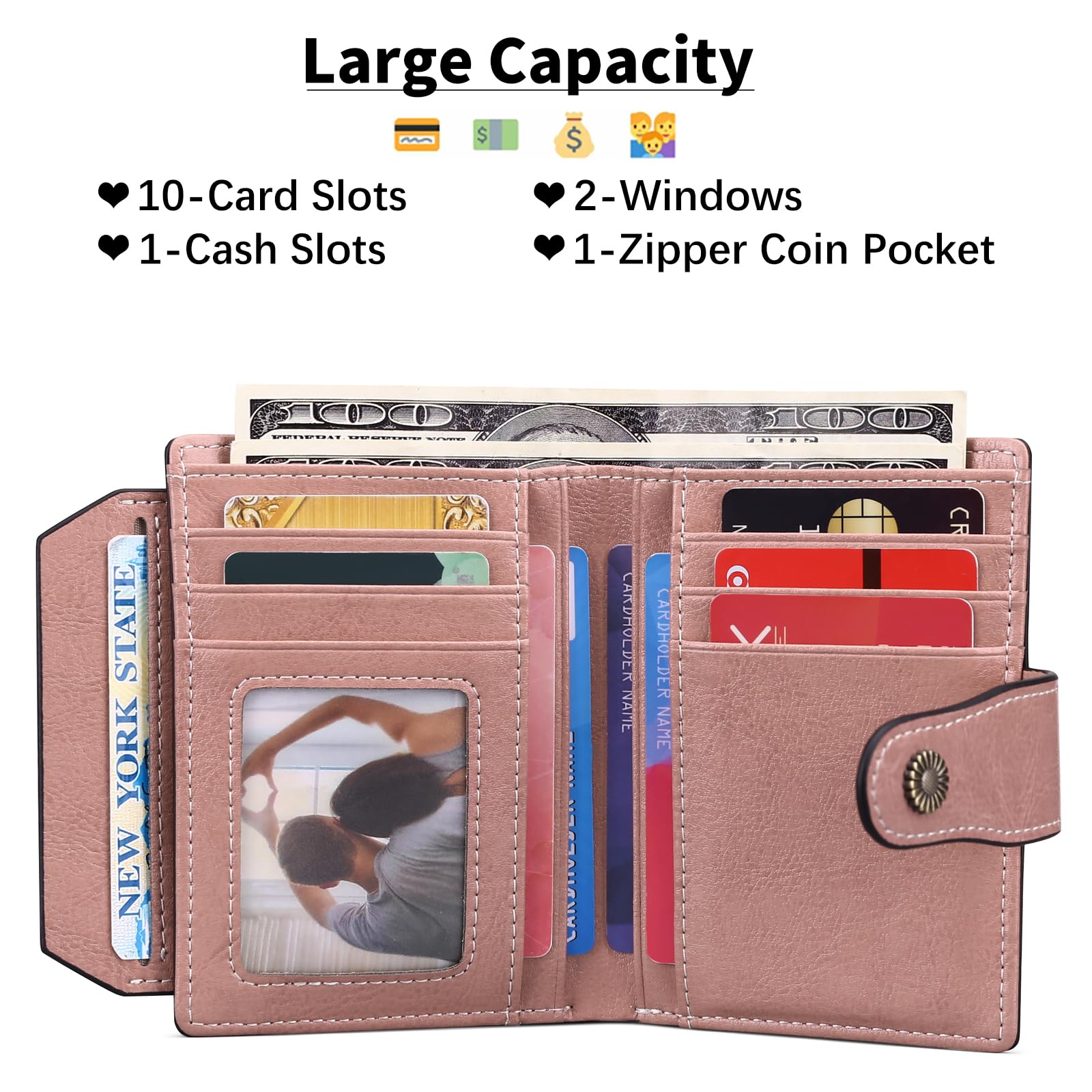 Falan Mule Women's Wallet, Genuine Leather, Bifold, RFID Blocking, Pink