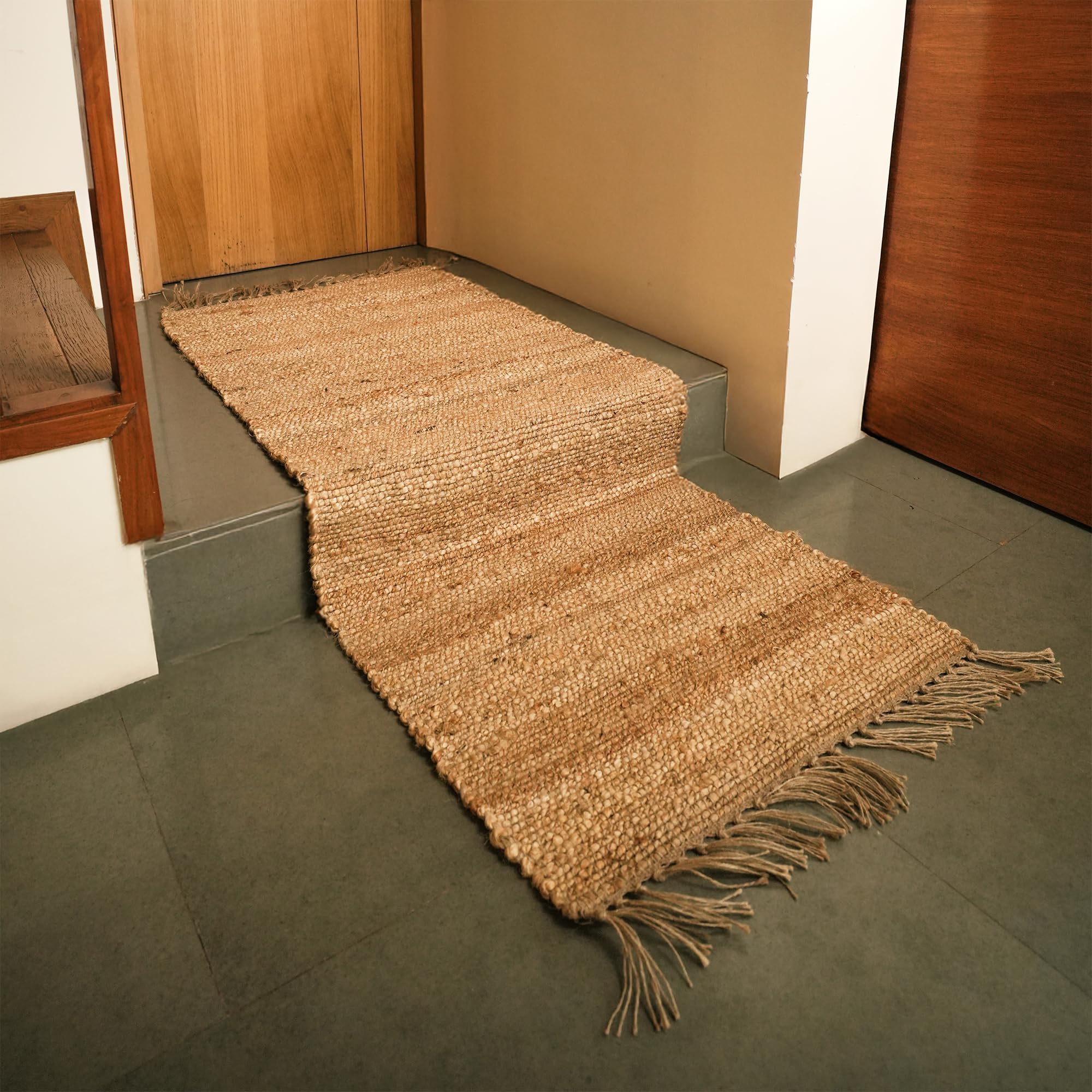 Jute Textured Runner Rug 2x5 ft, Natural Handwoven Farmhouse Décor, Ideal for Kitchens, Bedrooms, Hallways, Entryways, Indoor Spaces