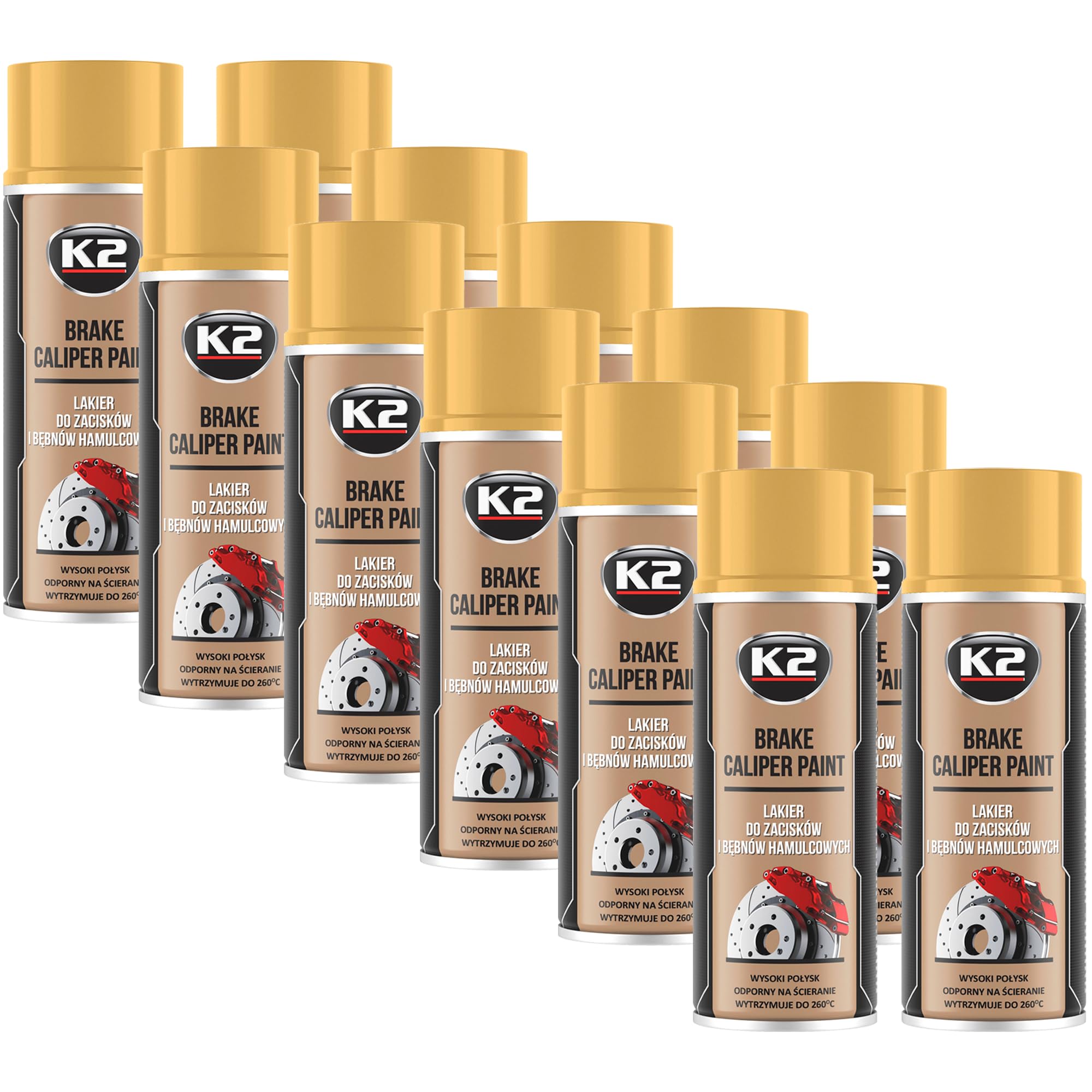K2 Pintura para Pinzas de Freno Anticalórica Pack de 12 Color Dorado Alta Resistencia a Temperaturas hasta +260°C 400 ML