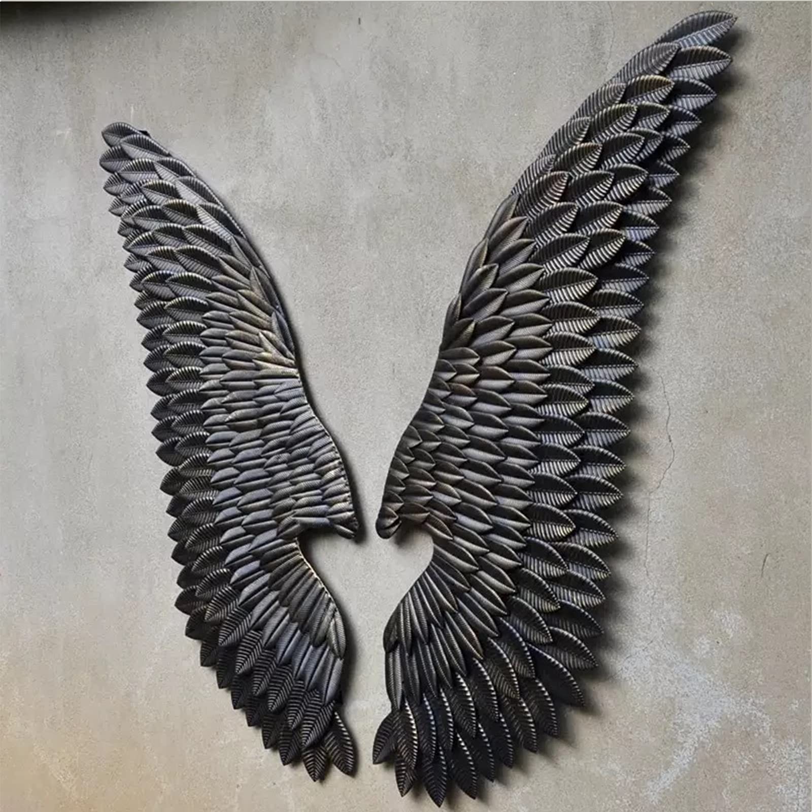 Dekoracja ścienna 3D z czarnymi skrzydłami anioła, metalowa zawieszka ścienna LOFT Iron Art, naklejki ścienne do sypialni i salonu (rozmiar: 45 x 130 cm (18 x 51 cali))