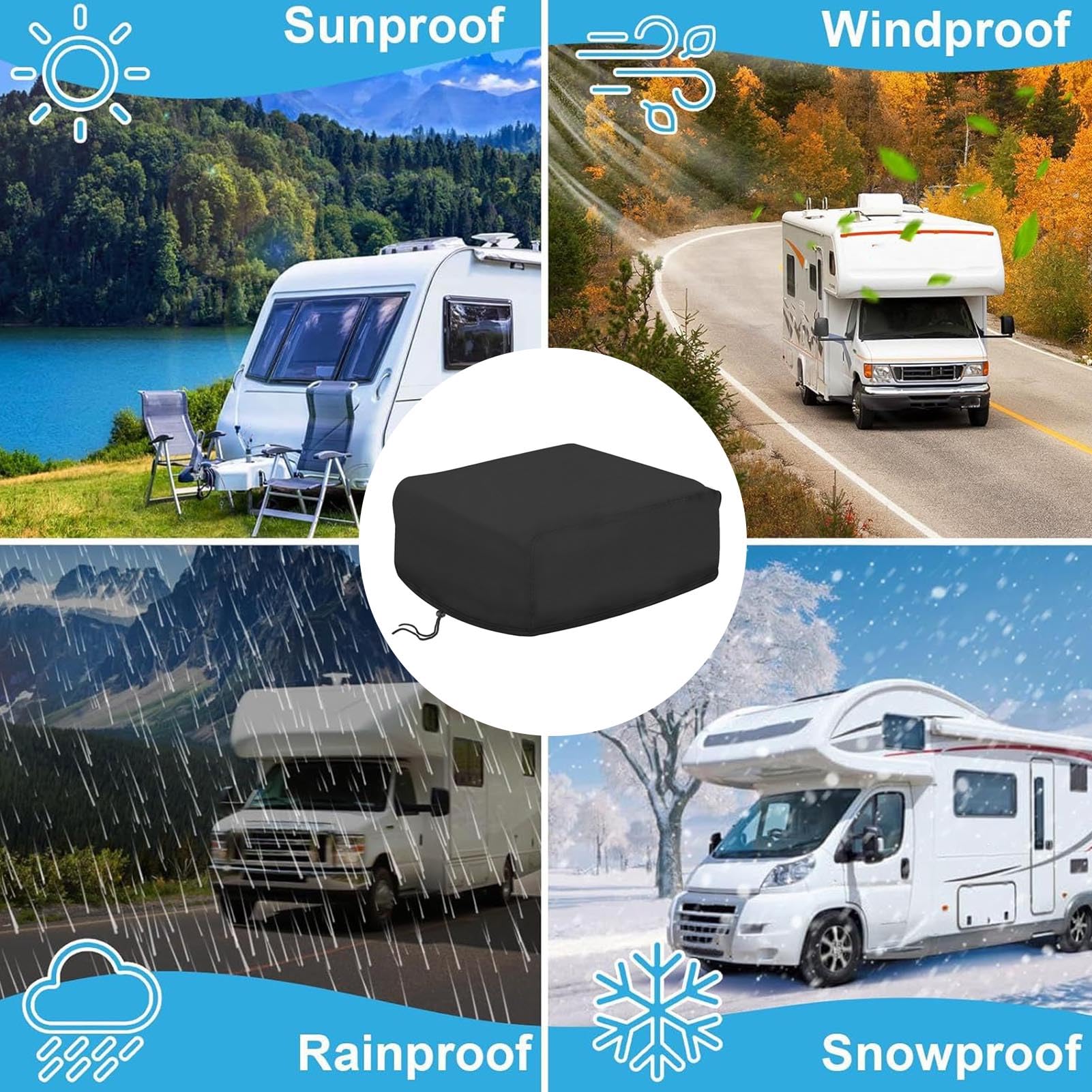 Cubierta de Aire Acondicionado para RV Impermeable, Protección para Techo de AC de Autocaravana, Funda Anti-UV y Antilluvia para Remolque de Viaje, Lona Exterior para Camping