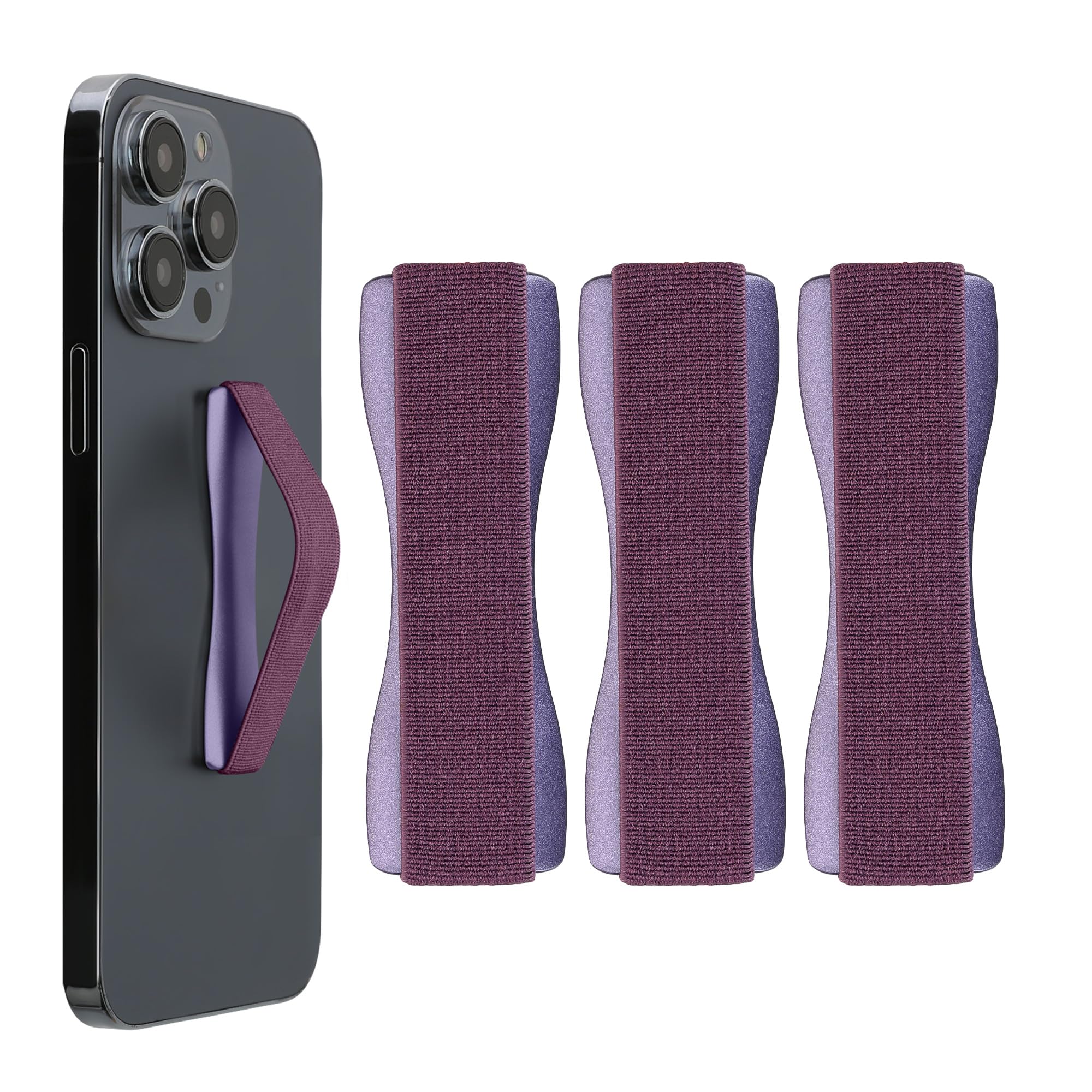 kwmobile Supporto Dita Cellulare - Set 3x Fasce Elastiche Sostegno Antiscivolo Antiurto Telefonino Supporto Universale - Finger Holder Phone bordeaux metallizzato/mora/mora