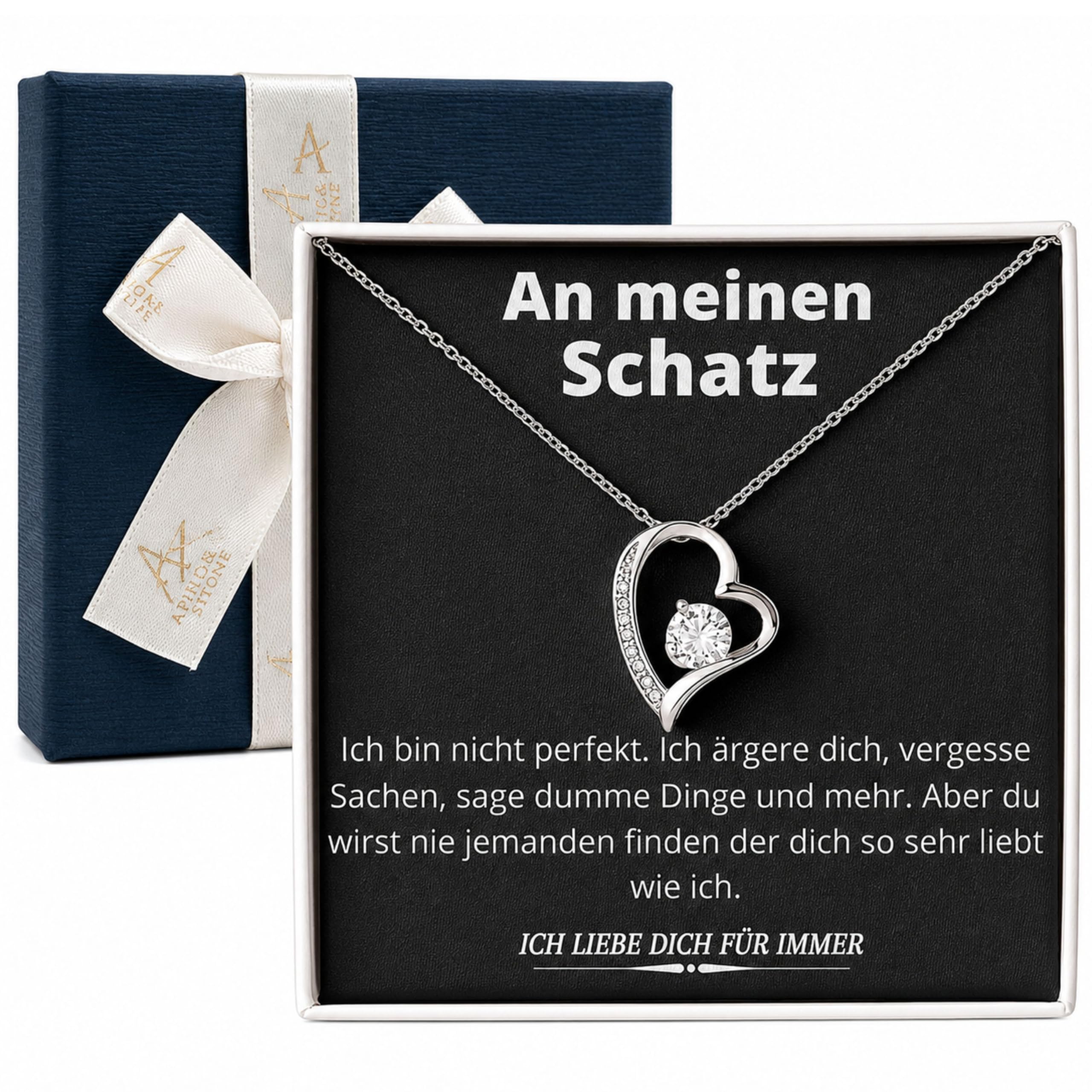 An Meinen Schatz Haltzkette Edle Halskette für Damen 14 Karat Weißgold Beschichtet, Muttertag, Jahrestag, Geburtstag Geschenk