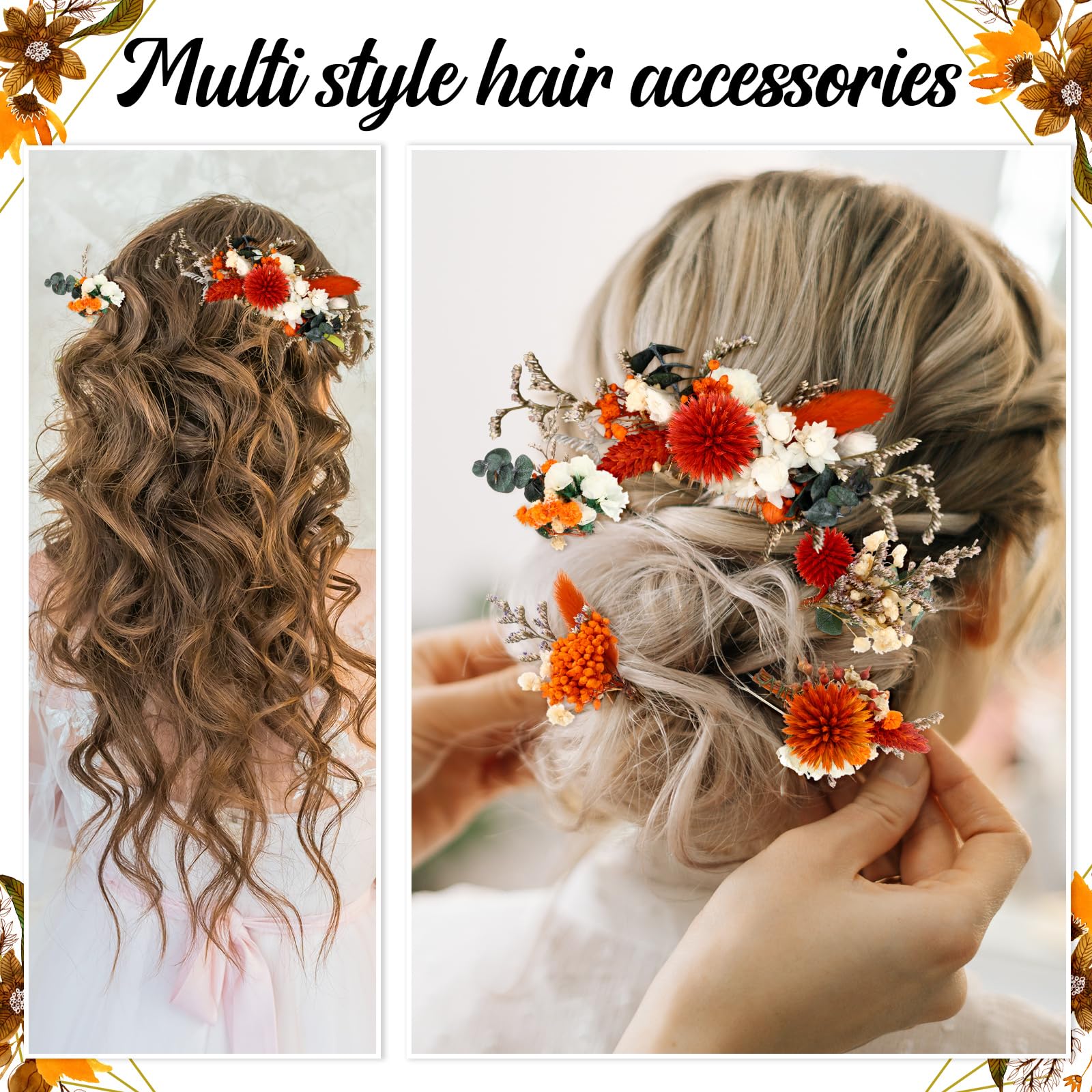 Amazon.com : Suncalla 5 Pcs Burnt Orange Dried Flower Hair Pins  display picture 1