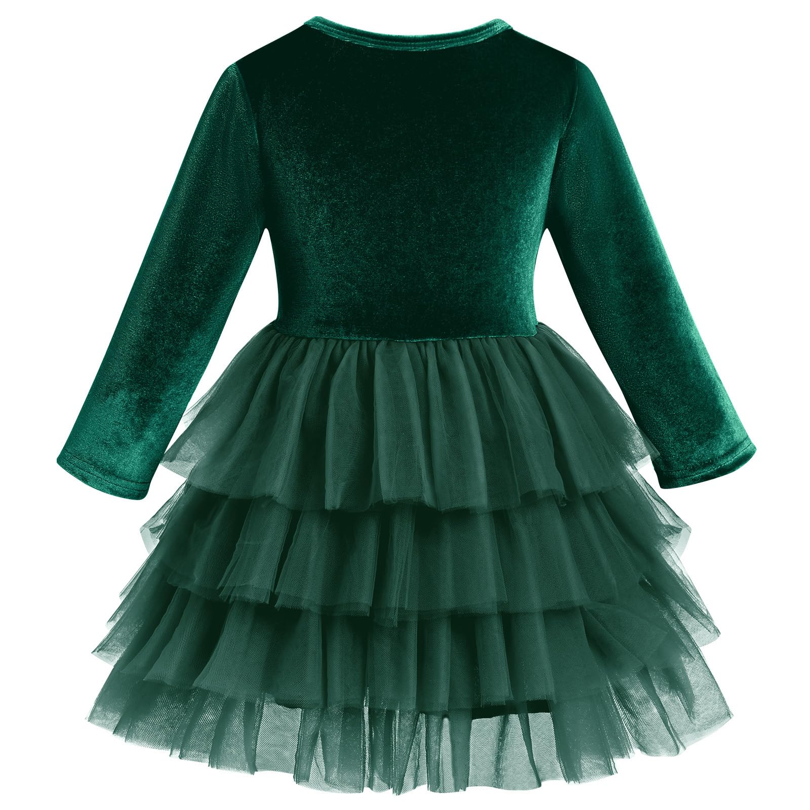 IKADEX Kids Baby Girls Long Sleeve Velvet Tulle Tutu Dress Fall Winter Birthday Christmas Party Dress Dark Green 5-6 Years