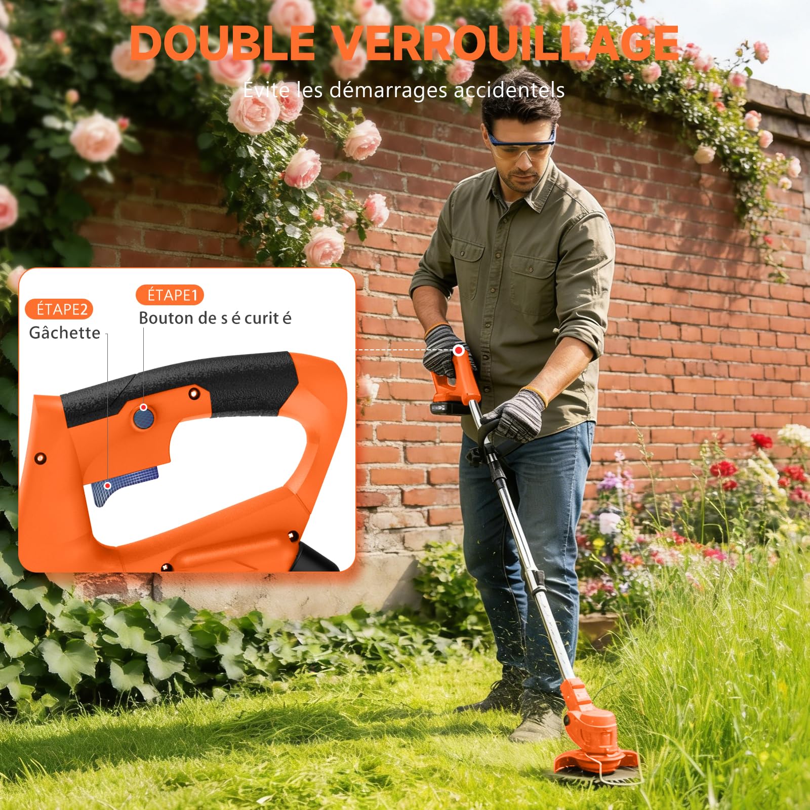 Coupe Bordure sans Fil 60cm 21V 2 Batteries, Débroussailleuse Électrique Pliable, Manche Télescopique 105-130cm, 26 Lames