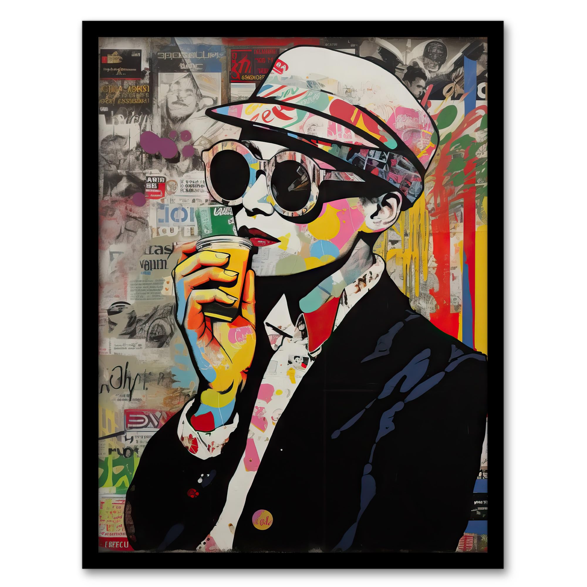 Artery8 London Underground Vintage Fashion Artwork Sunglasses Advert Collage Retro Meets Pop Art Vibrant Colourful Bold Modern Painting Artwork Framed Wall Art Print 18X24 Inch
