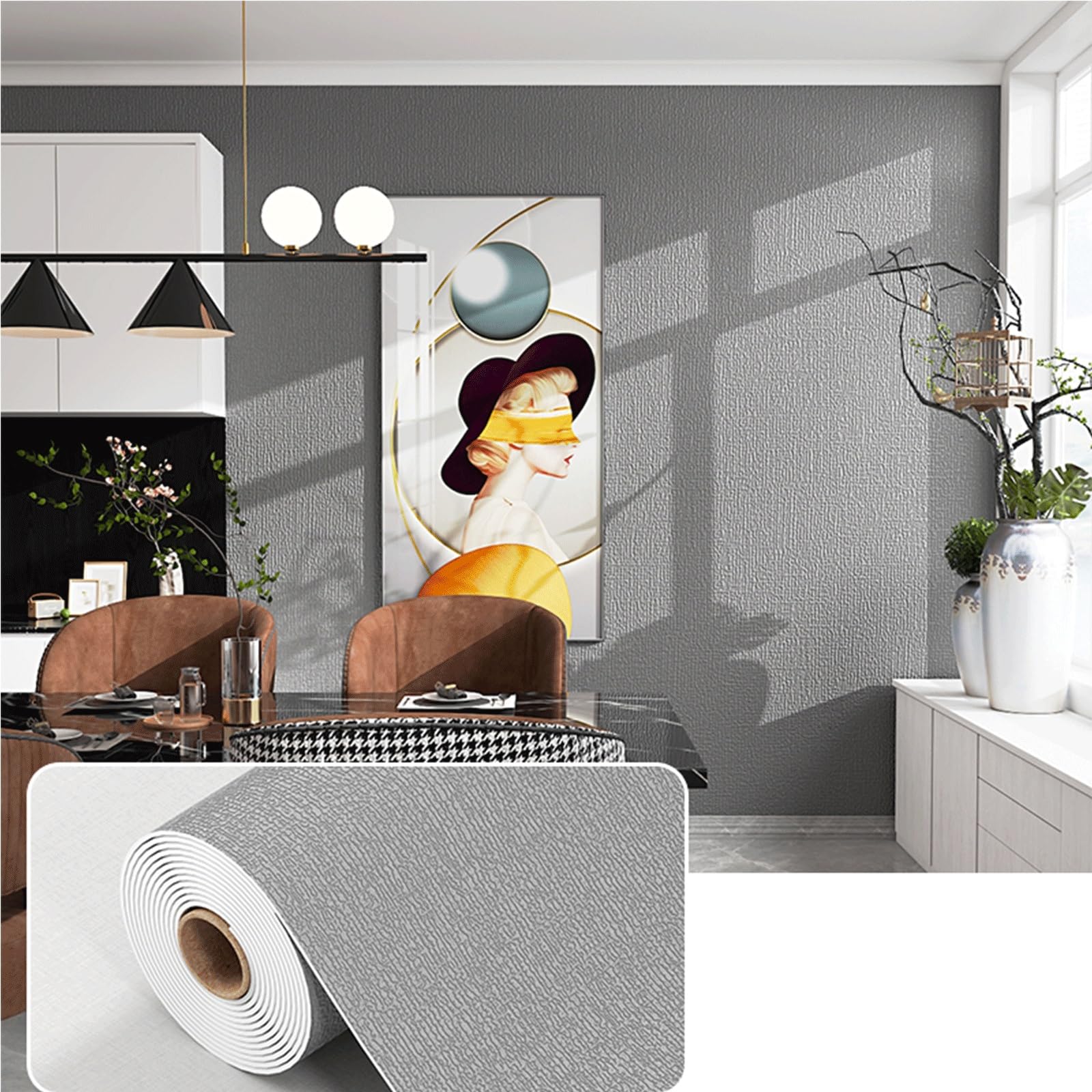 Papier peint autocollant gris 10m*75cm pour les chambres et les salons