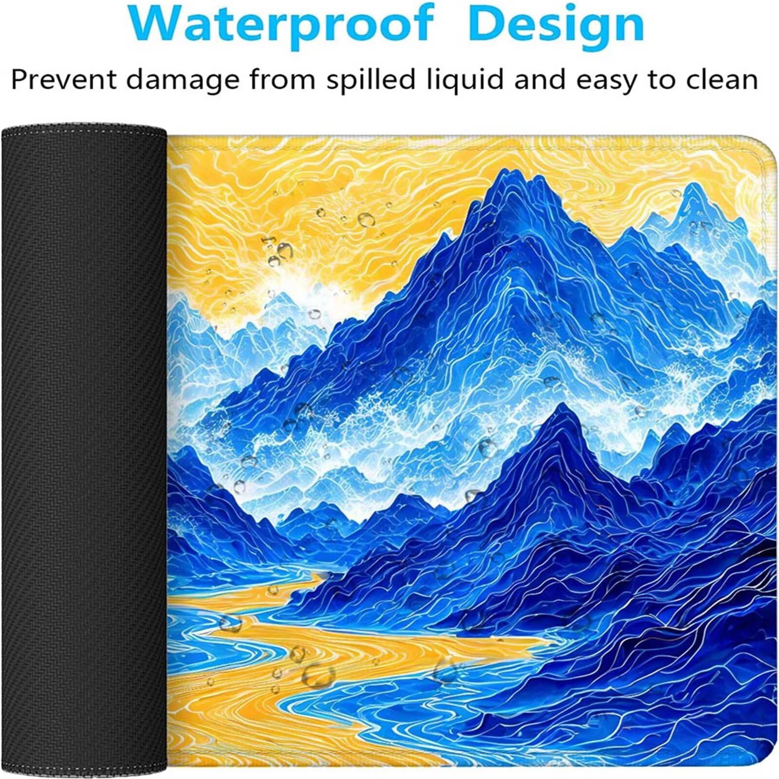 Alfombrilla Ratón Azul Montaña Alfombrilla Ratón XXL 1400x600x3mm Mouse Pad Resiste Salpicaduras, Extendida de Gran Tamaño con Bordes Cosidos, Mejora la Precisión y la Velocidad, Antideslizante y-291