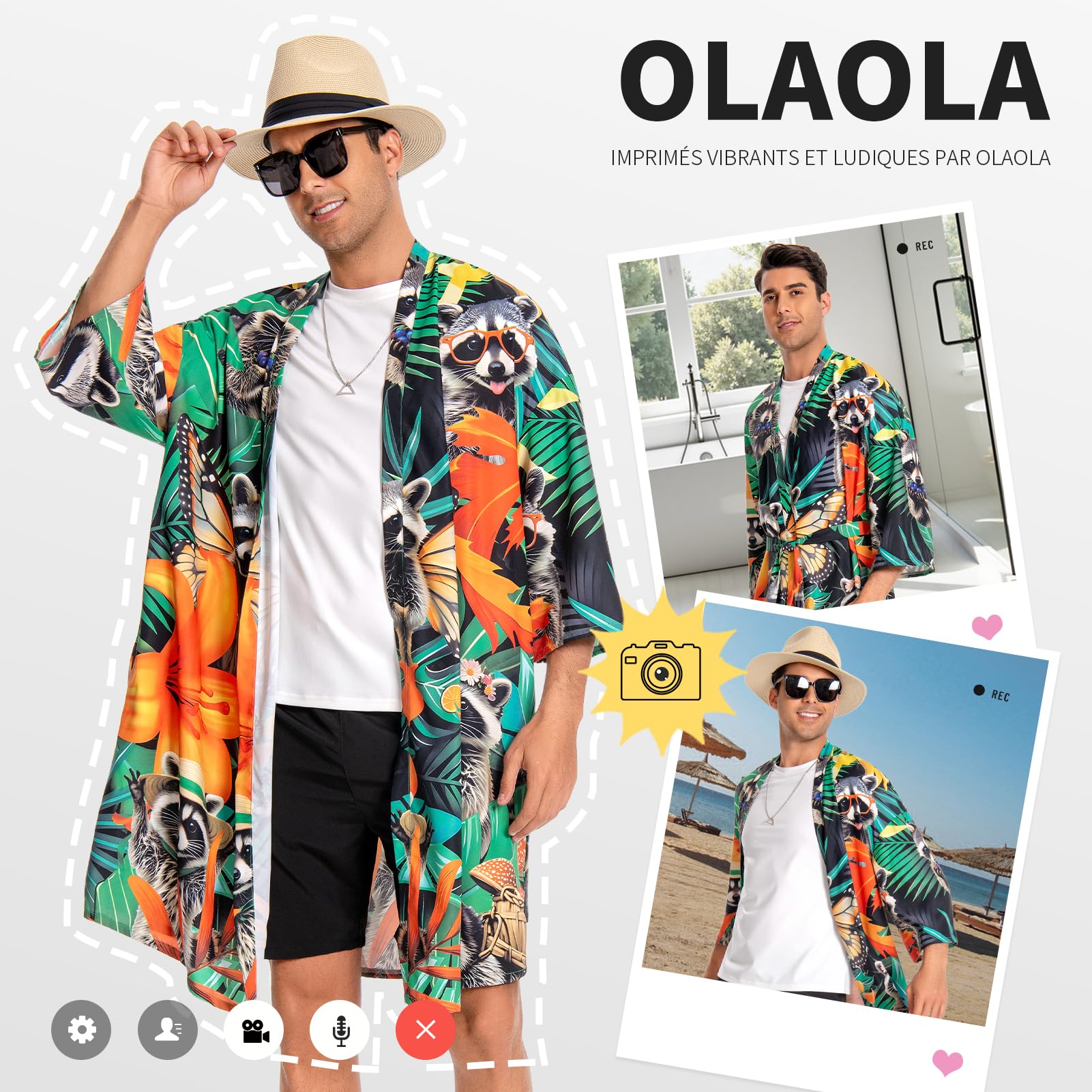 OLAOLA Kimono Plage Homme Cardigan Vacances Été Cover Up Léger Poolparty | Cover-up léger pour vacances d'été. Parfait pour piscine, croisière, EVG et voyage tropical. Élégance estivale garantie.