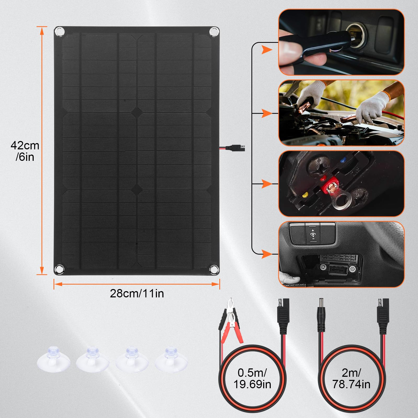 Caricabatterie solare per auto, kit pannello solare 12 V 20 W, pannello di ricarica solare portatile con scatola di controllo e cavi di conversione SAE, per auto, moto, barca