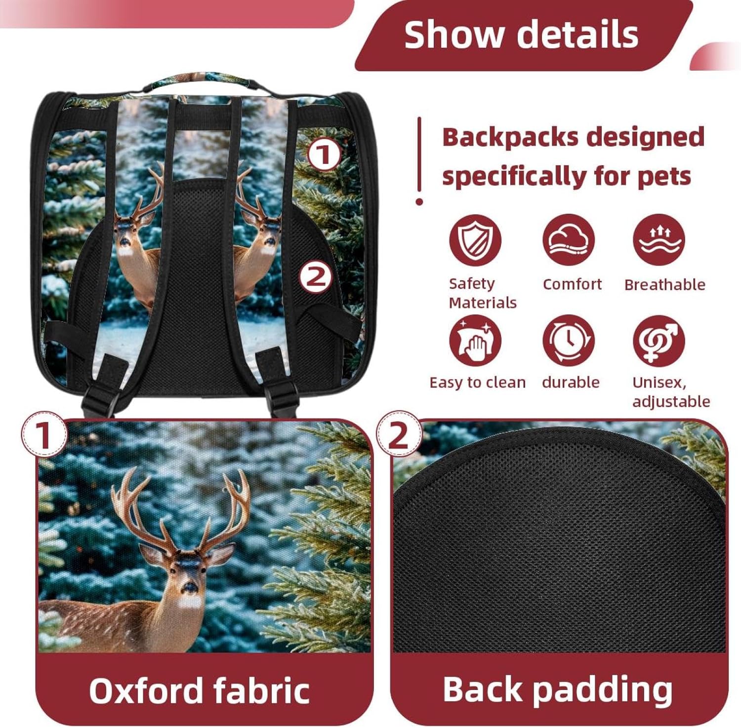 Portable Travel pet Backpack Carrier Hamster Bag Small Dog cat Carrier Breathable Hang Bag, Christmas Tree Deer (3)