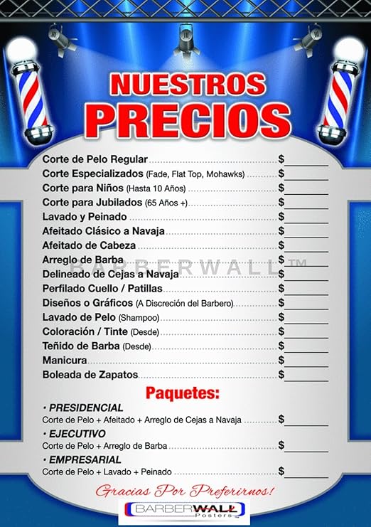 Barber Shop Price in Spanish Barber Poster Barber Shop Poster Dimension 24 x 36