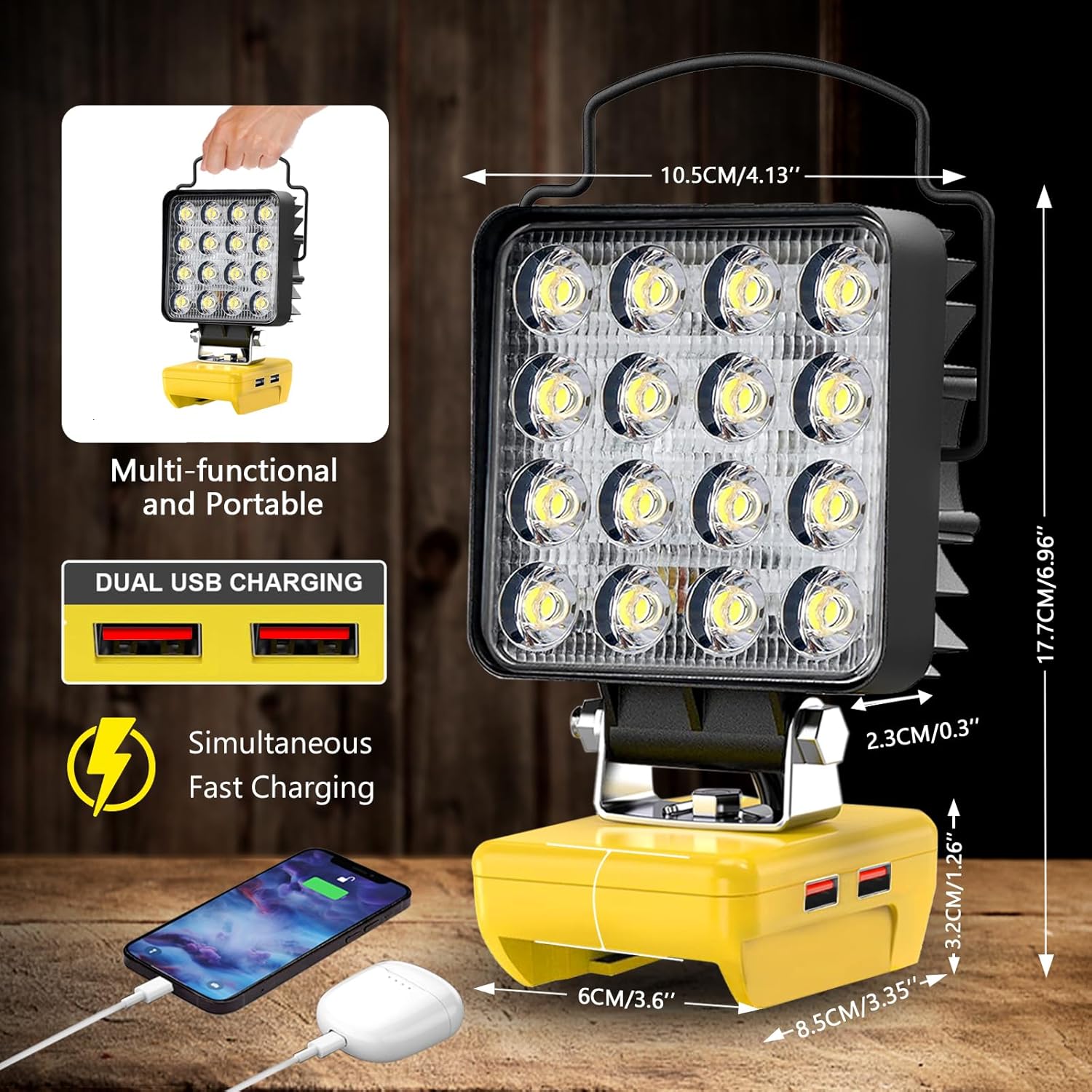 Cordless LED Work Flood Light Compatible with Dewalt 20V Max Battery 34W 5000LM Flashlight Tools 20v Battery Powered Work Lights for Emergencies Jobsite Outdoor Camping Hiking Fishing