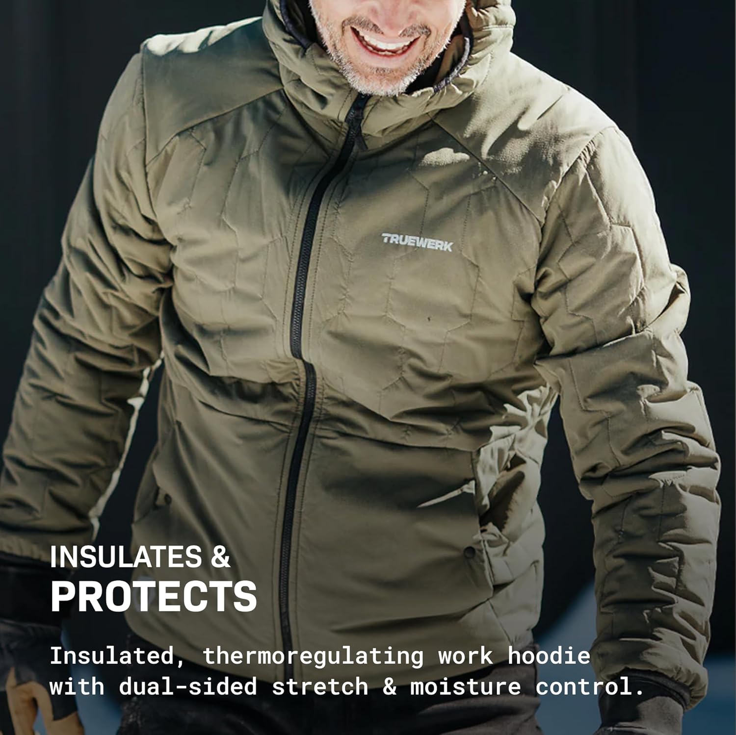 TRUEWERK M3 Woobie Hoodie, Mid-Weight Men's Coat with Hood, Moisture Wicking, Water Resistant, Work Jacket with 4-Way Stretch - Image 3