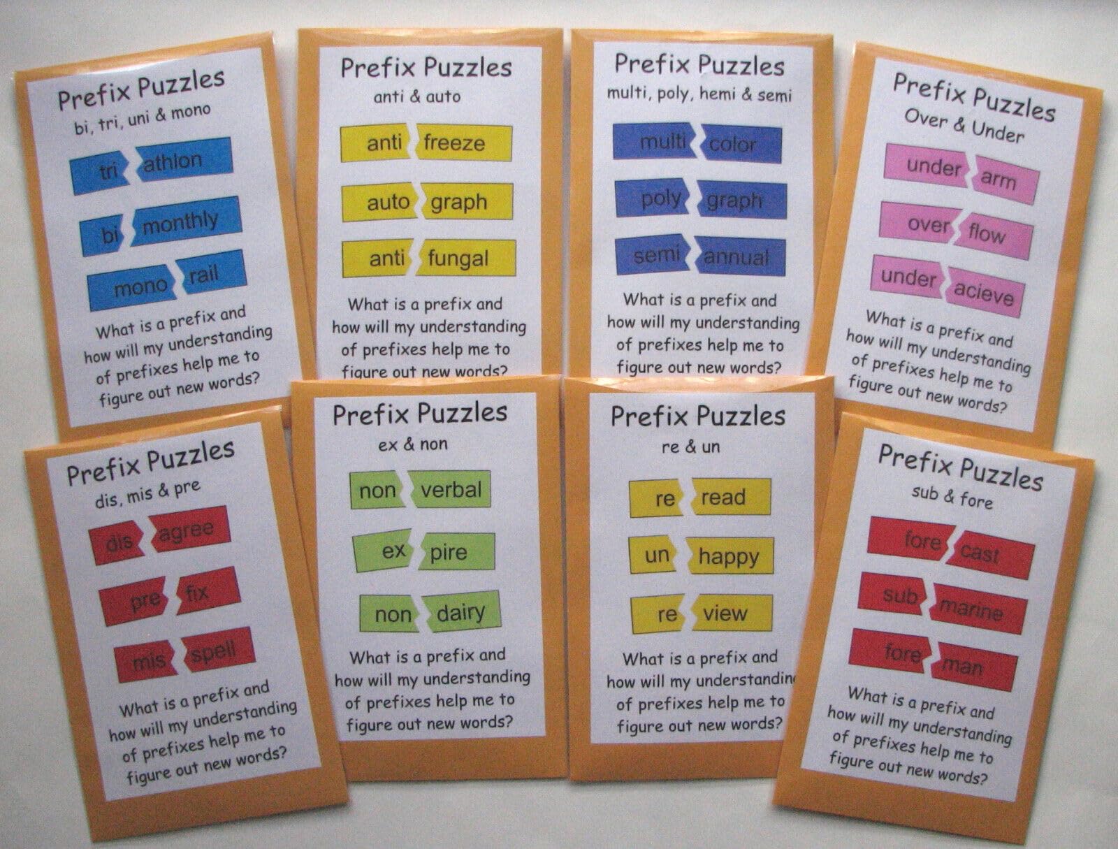 8 Teacher Made Literacy Centers Learning Resource Games Prefix Puzzles