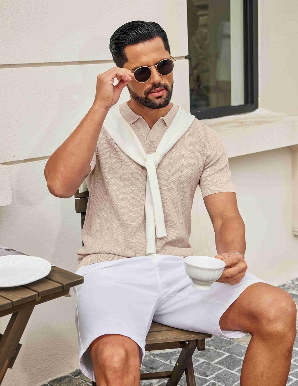 COOFANDY Mens Knit Polo Shirts V Neck Short Sleeve Ribbed Textured Polo Shirt Stretch Casual Golf Shirts Collared T Shirt - Image 2