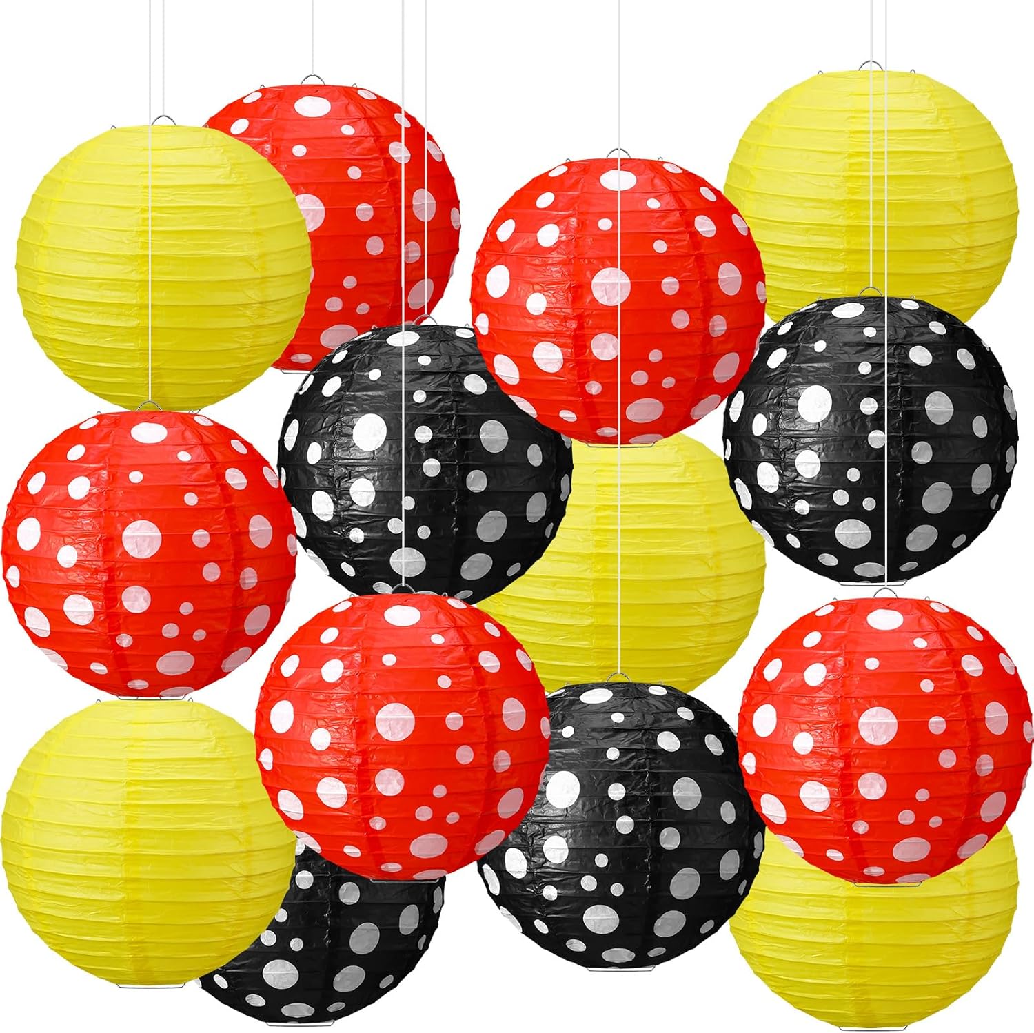 Baquler 12 Pcs Mouse Paper Lanterns Classroom Birthday Decor Back to School Red and Black Classroom Decoration Mouse Party Decoration 7.9 Inch Black Paper Lanterns for School Office Party