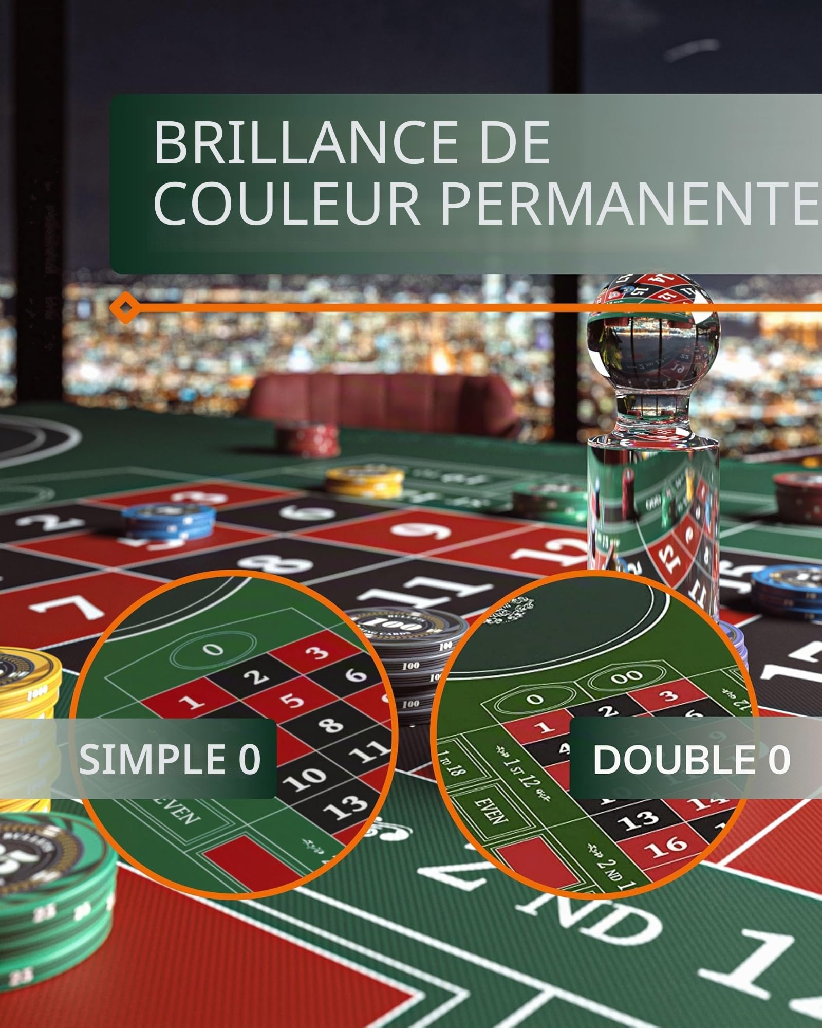 Bullets Playing Cards, Tapis de roulette, Différentes tailles, Double 0 ou Single 0 (simple 0, 160 x 80 cm)