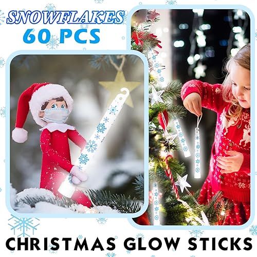 Miniatura 4 de Libima 60 collares de palitos brillantes de Navidad de 6 pulgadas que brillan en la oscuridad, varitas colgantes iluminadas para bolsas de regalos