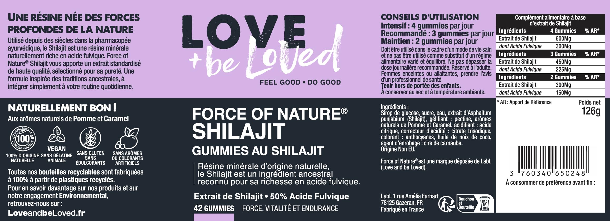 GUMMIES SHILAJIT pour Homme et Femme｜Vitalité, Endurance & Récupération Musculaire｜Ultra Dosé - 50% Acide Fulvique｜Vegan, 100% Naturel & Fabriqué en France｜42 Gummies｜Love and be Loved