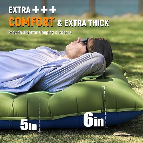 Miniatura 2 de Colchoneta de dormir para campamento, gruesa de 5 pulgadas, con almohada incorporada, bomba de pie ultraligera, colchonetas inflables para acampar,