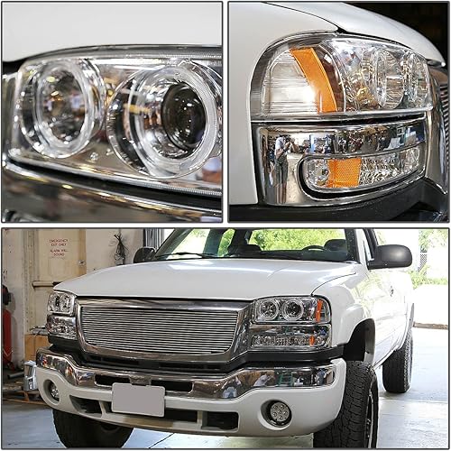 Miniatura 7 de DNA MOTORING Par de faros delanteros compatibles con GMC Sierra 150001-07 Sierra 1500HD 2500HD 350000-06 Yukon XL 1500 2500, cromoámbar,