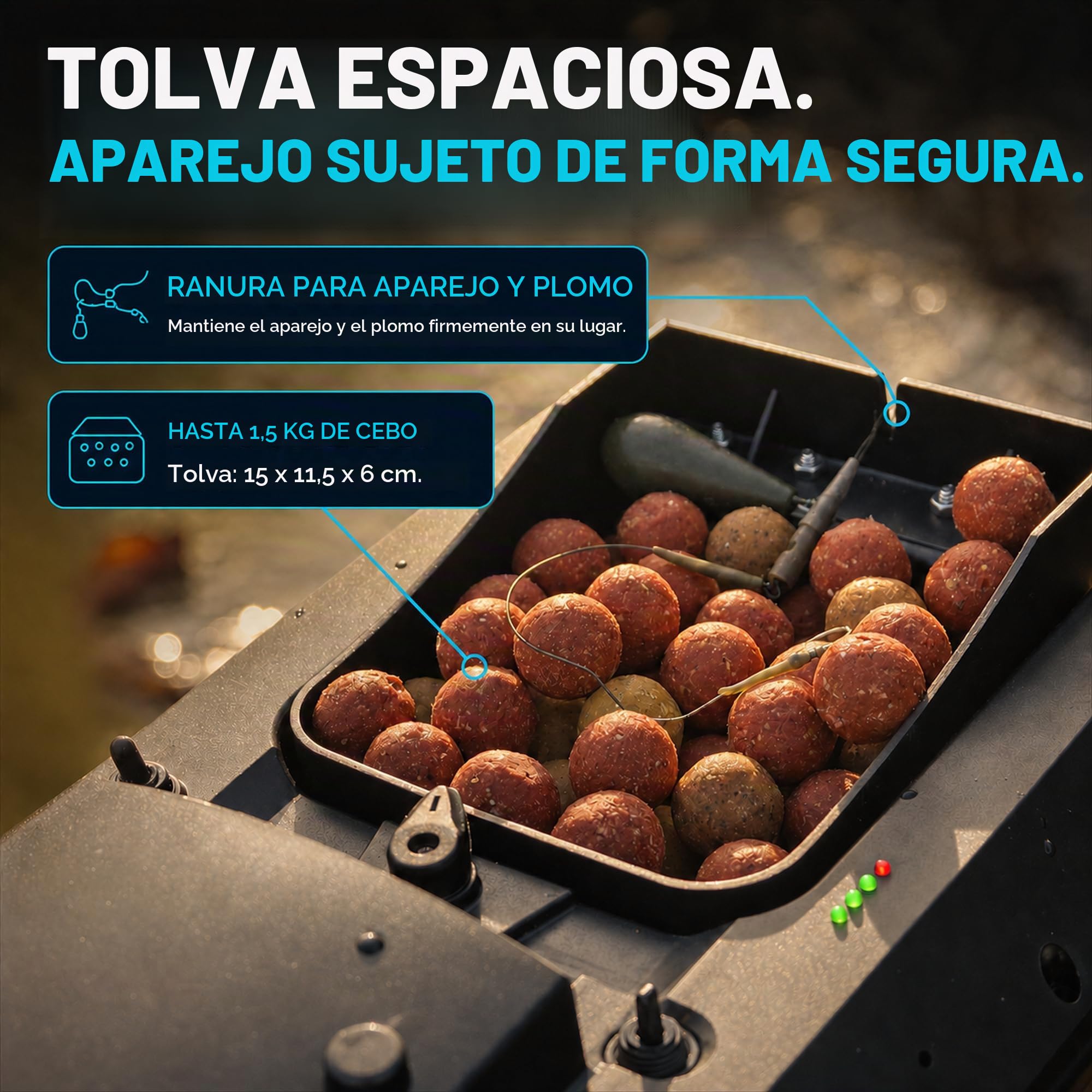 Barco cebador la Pesca de Carpas – Nuevo Modelo con Control de Crucero, 1,5 kg Capacidad de Carga, 500 m de Rango, 3 Horas de navegación, Luces LED – Barco Baitboat Carpa con Control Remoto