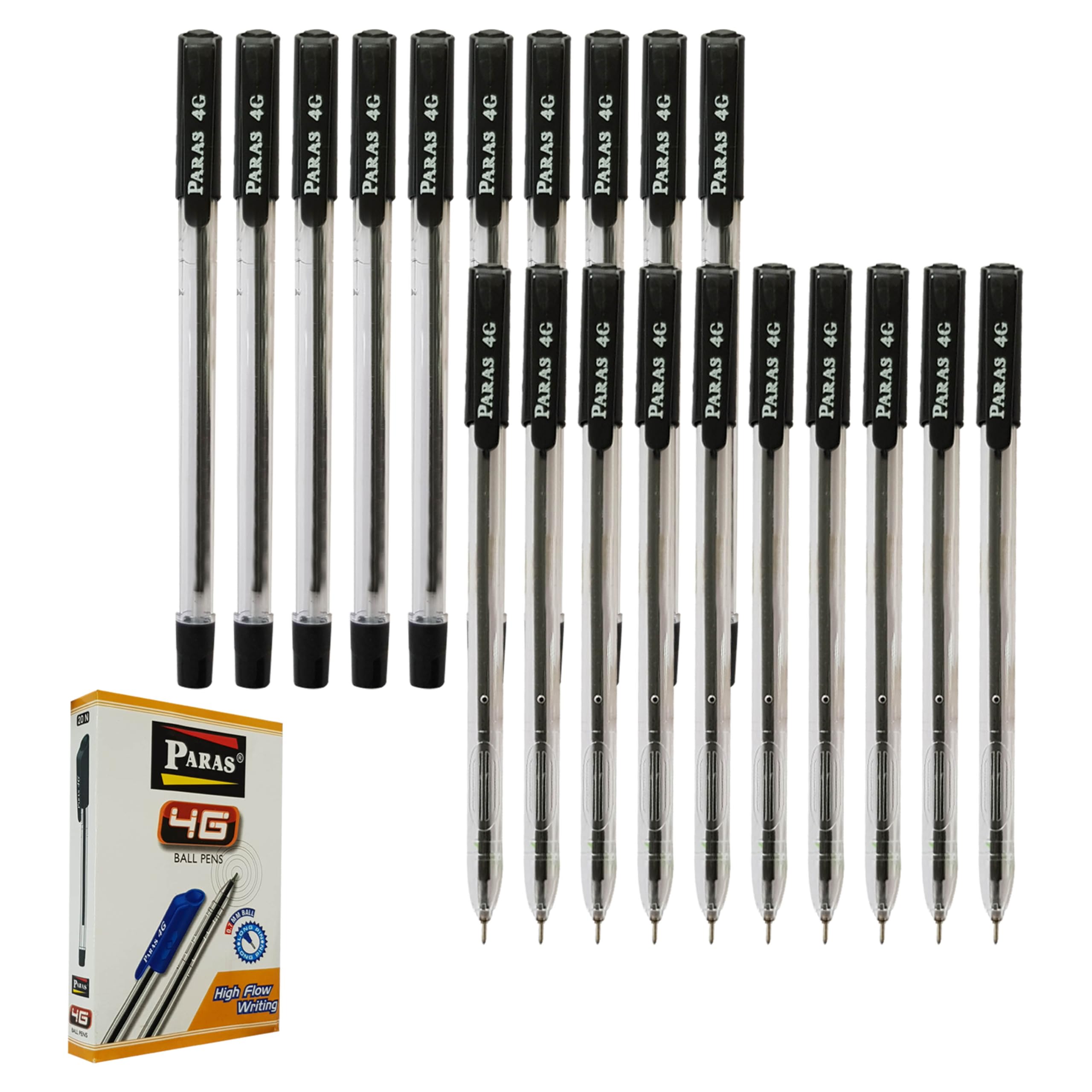 Stick Ballpoint Pens, P4G Biro Pens, 0.7mm Fine Tip, BLACK, Pack of 20, Smooth Ink Flow, Comfort Grip, Ideal For School Office Home Use, iVAIDEX Black Ball Pen