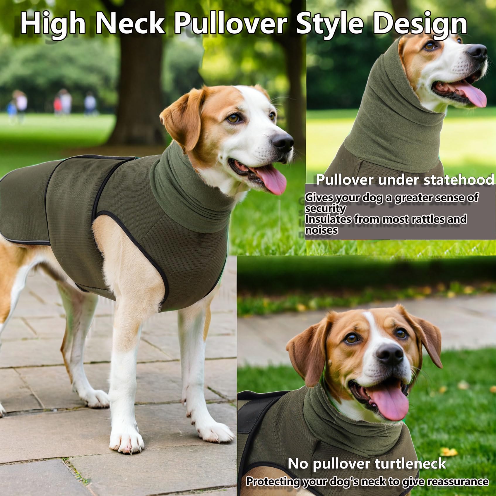 Cappotto Anti Ansia per Cane con Copricapo Cappelli Giacca per Ansia per Cani Mesh Traspirante Cinghia con Chiusura a Strappo Regolabile Strisce Riflettenti Calmare L'ansia del Cane (Olive XS)