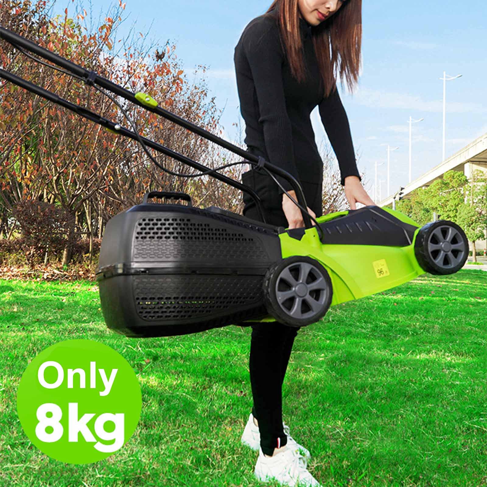 Arieggiatore Elettrico con Cavo, spazzatrice da Giardino a Spinta da 13 Pollici, robuste Ruote in Gomma e Altezza di Taglio Regolabile, Tosaerba Leggero con Guida da Terra Trasparente, Verde