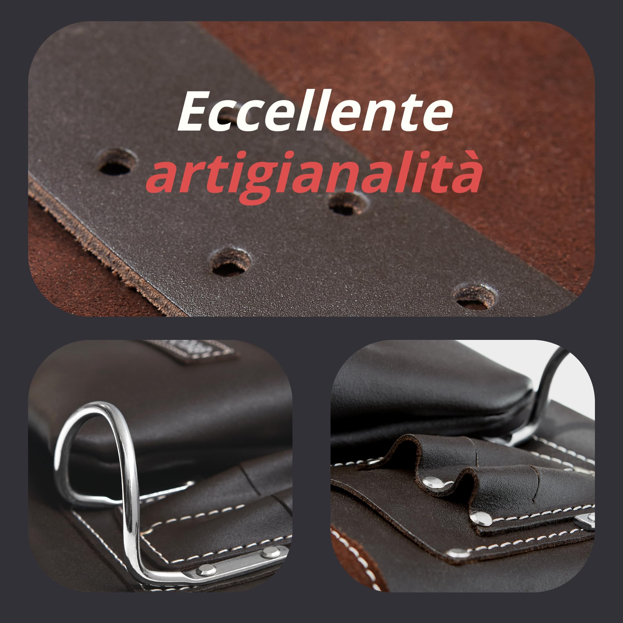 Cintura Porta Attrezzi in Pelle Conciata ad Olio 12 Tasche | Cintura da Lavoro per Costruttori, Falegnami, Carpentieri, Giardinieri, Elettricisti | Grembiule Marsupio Uomo