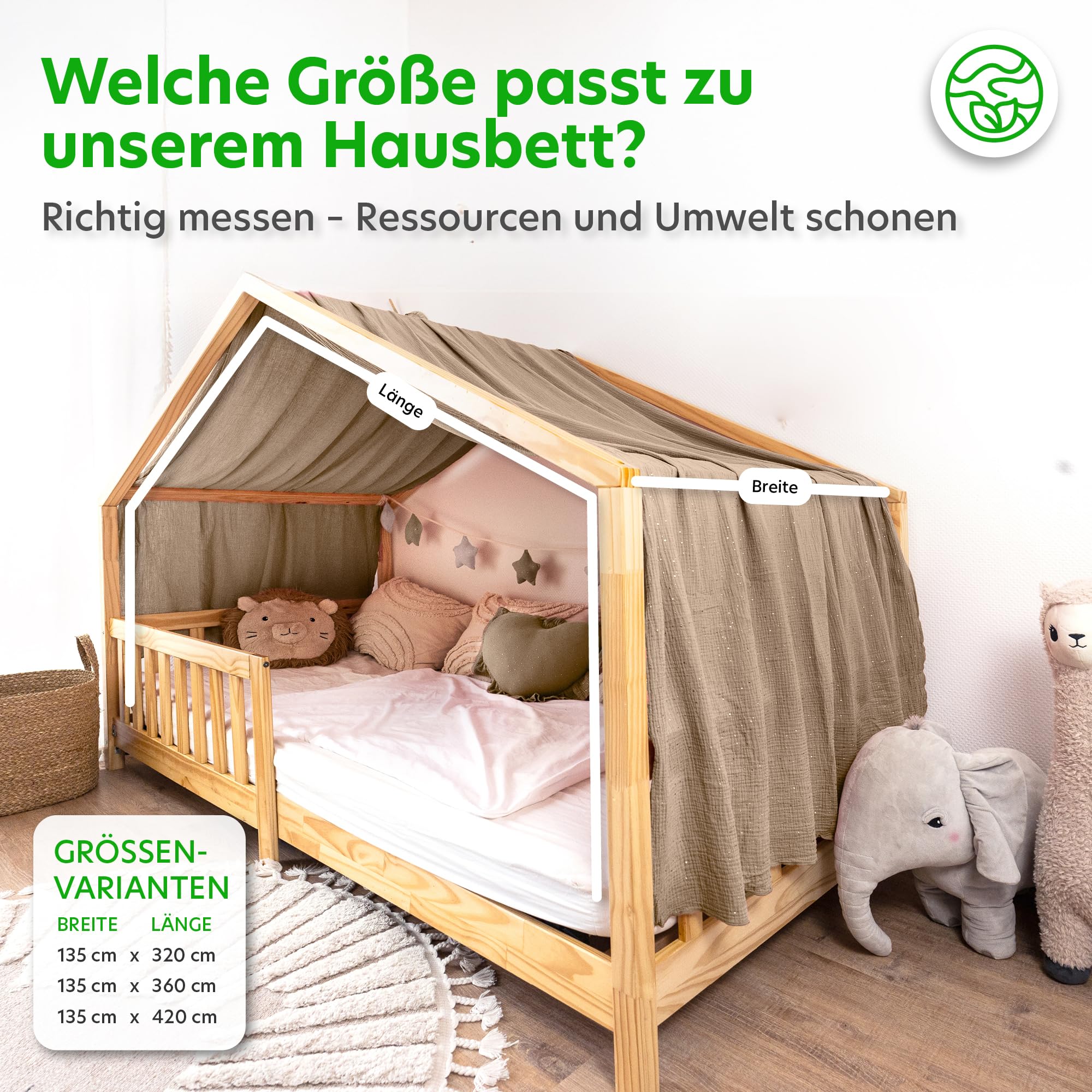 lilimaus Hausbett Himmel mit Gold Applikation [in 12 Farben] Betthimmel Hausbett aus 100% Baumwolle Musselin - Stoffhimmel für Hausbett Deko Mädchen & Jungen - Himmel für Hausbett Kinderbett Vorhang
