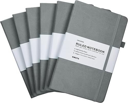 Paquete de 6 cuadernos clásicos forrados de tapa dura con papel grueso de alta calidad de 120 GSM, diario de piel sintética con rayas universitarias