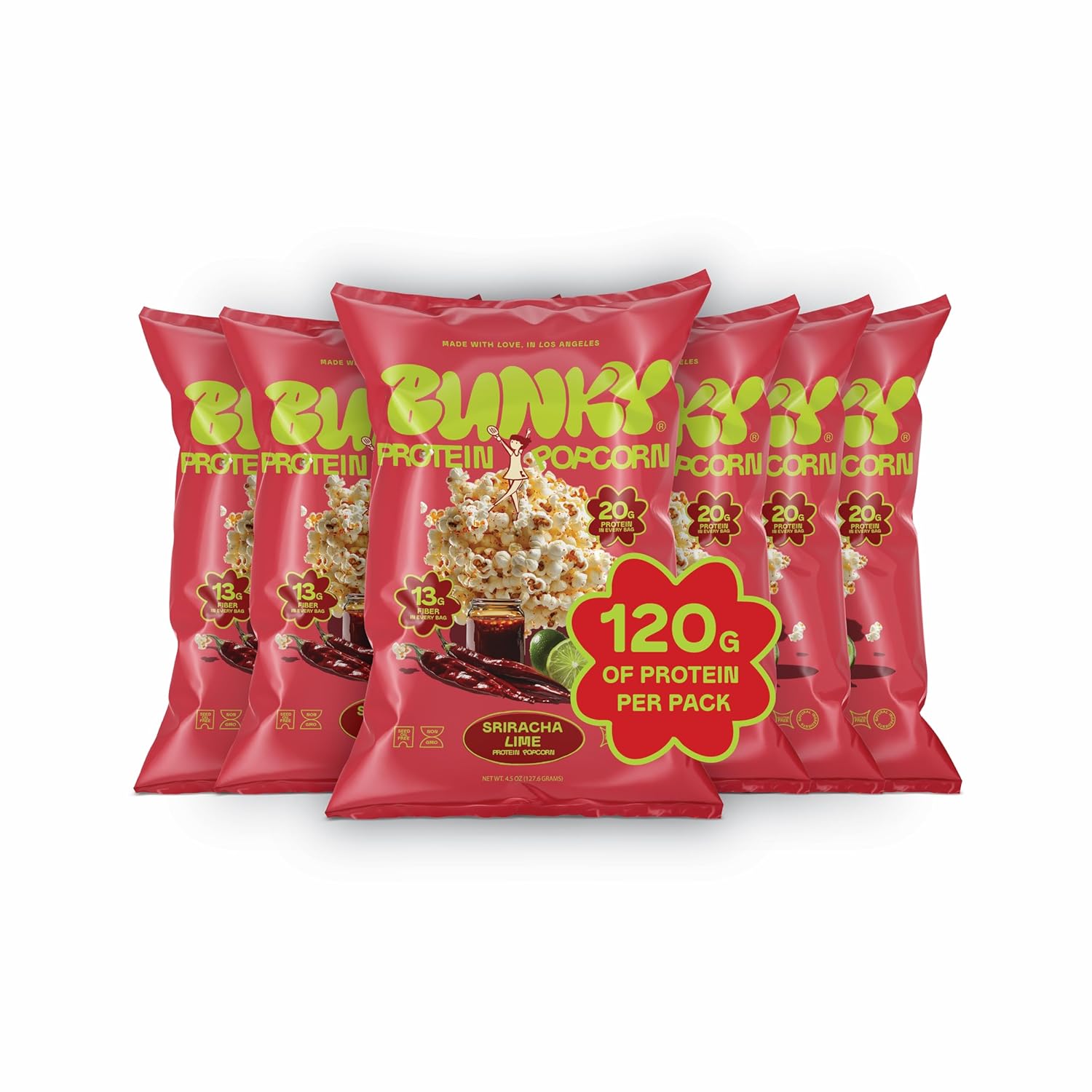 BUNKY Protein Popcorn, Aged White Cheddar | up to 20g Protein +13G Fiber Per Bag | High-Protein, Low-Calorie, Gluten-Free Snack | Non-GMO, No Seed Oils, Real Clean Ingredients | Pack of 6