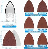Sutowe 129Pcs Oscillating Multitool Sanding Pad Kit, Universal Finger Sanding Pads 60-320 Grit Triangle Finger Sandpaper Set, Multipurpose Sanding Paper Assortment with 3 Spacer Adapter - 4