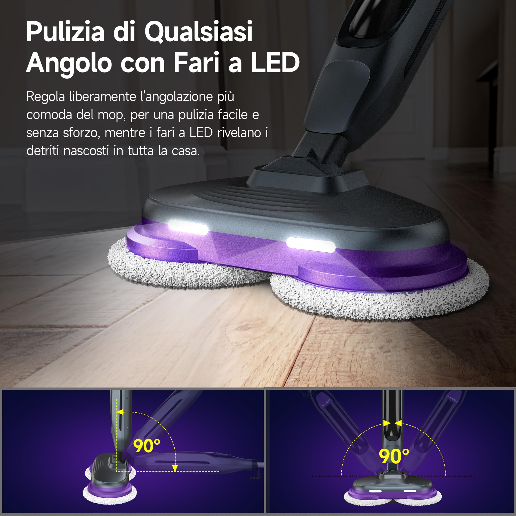 AlfaBot F2 Lavapavimenti a Vapore - Scopa a Vapore con Disinfezione 99.9% di germi e batteri, Vapore pronto in 30s, 450 ML, per tutti i tipi di Pavimenti Duri, Senza Uso di Detergenti
