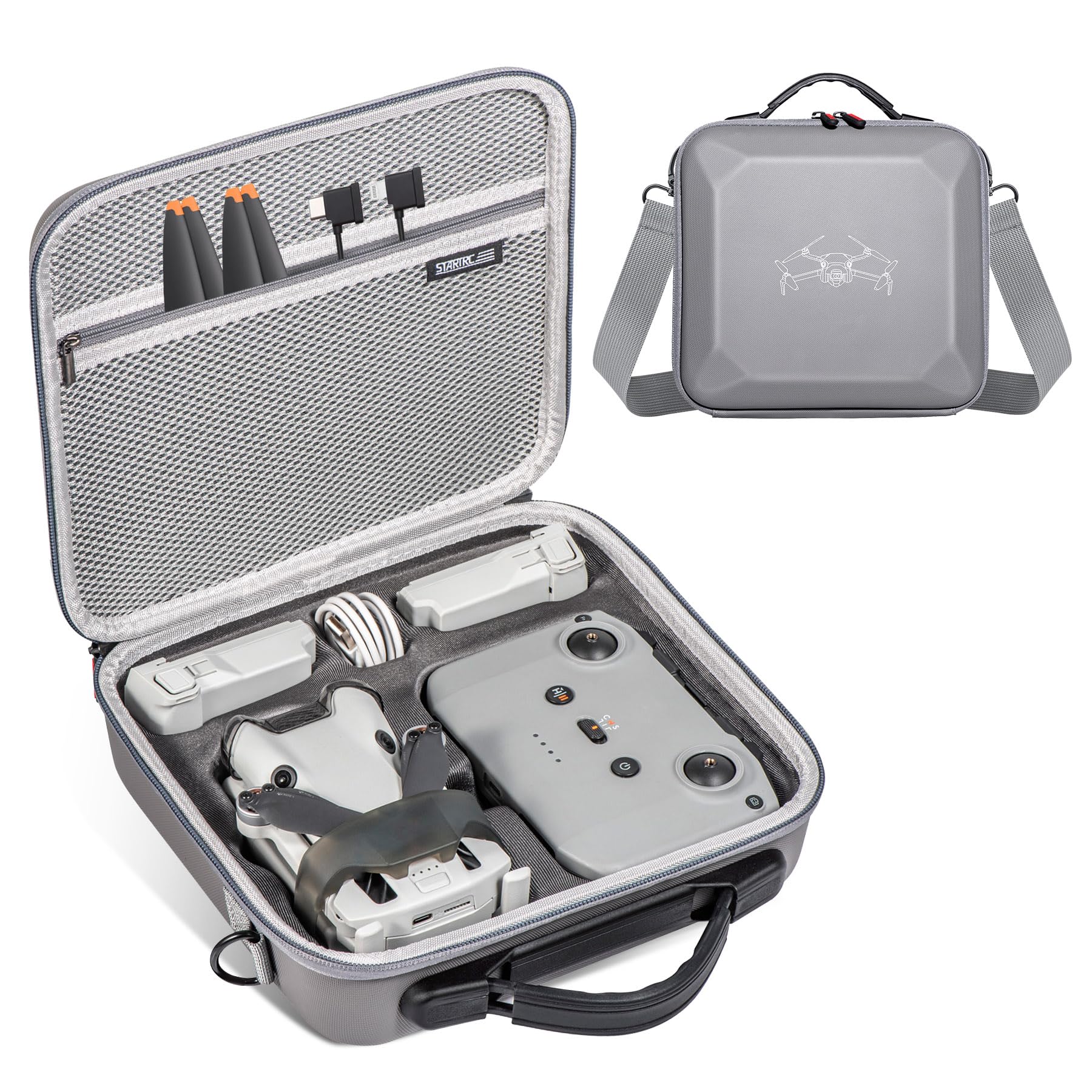 DJI Mini 3 Case, Waterproof PU Leather Carrying Case for Mini 3 Pro and Accessories, RC-N1/N2 Non-Screen Controller Combo with Shoulder Strap