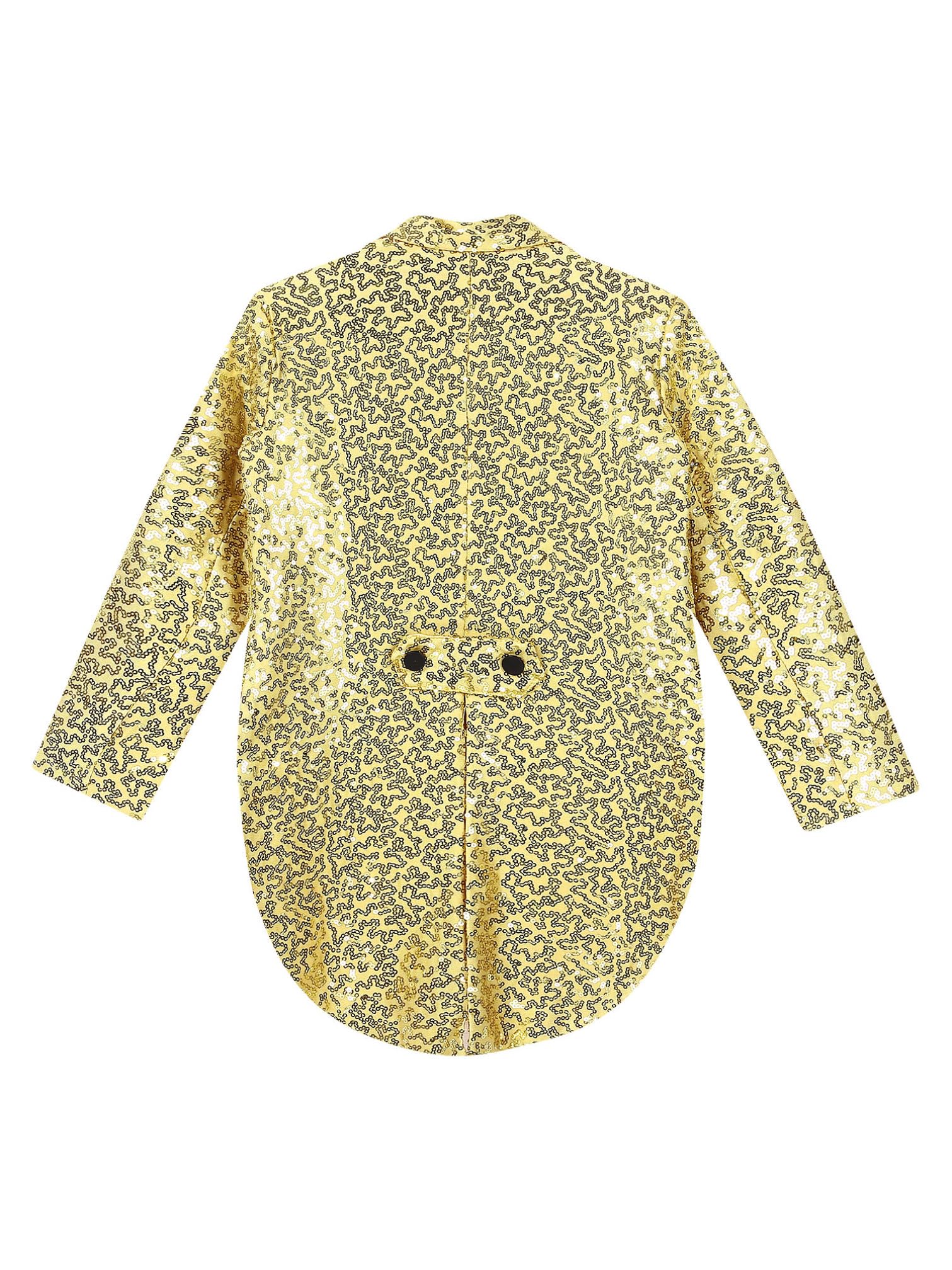 iiniim Chaqueta de Lentejuelas para Niños Blazer Brillante Manga Larga con Botón Abrigos Esmóquines Bodas Actuación Disfraz de Fiesta Carnaval