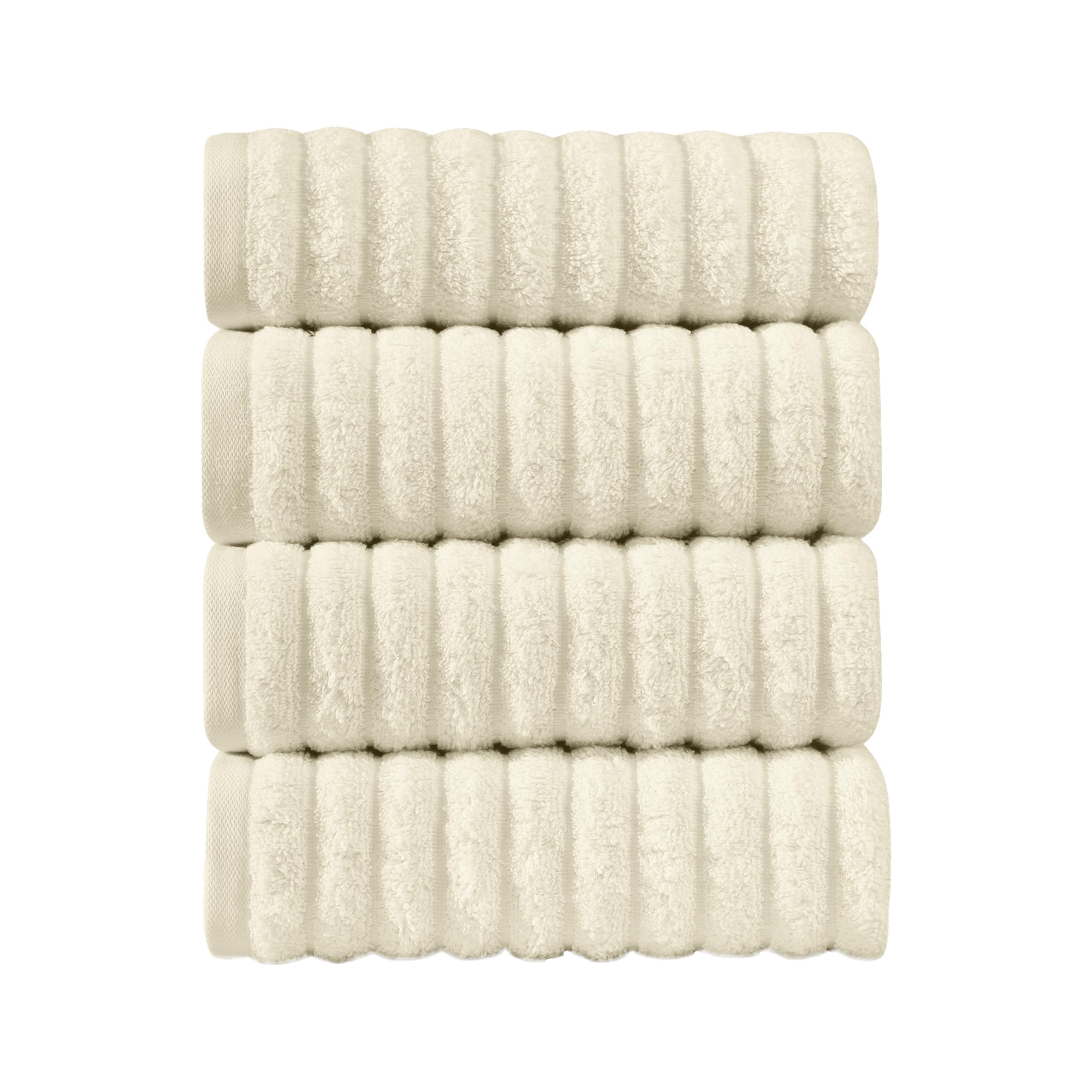 Elegant Comfort Luxury 100% Turkish Cotton Corduroy Ribbed 4 Pack Hand Towel Set 16 x 28 Inch - Absorbent, Super Soft, Quick Dry, Premium Towels for Bathroom, Gym, Spa and Hotel Use, Ivory
