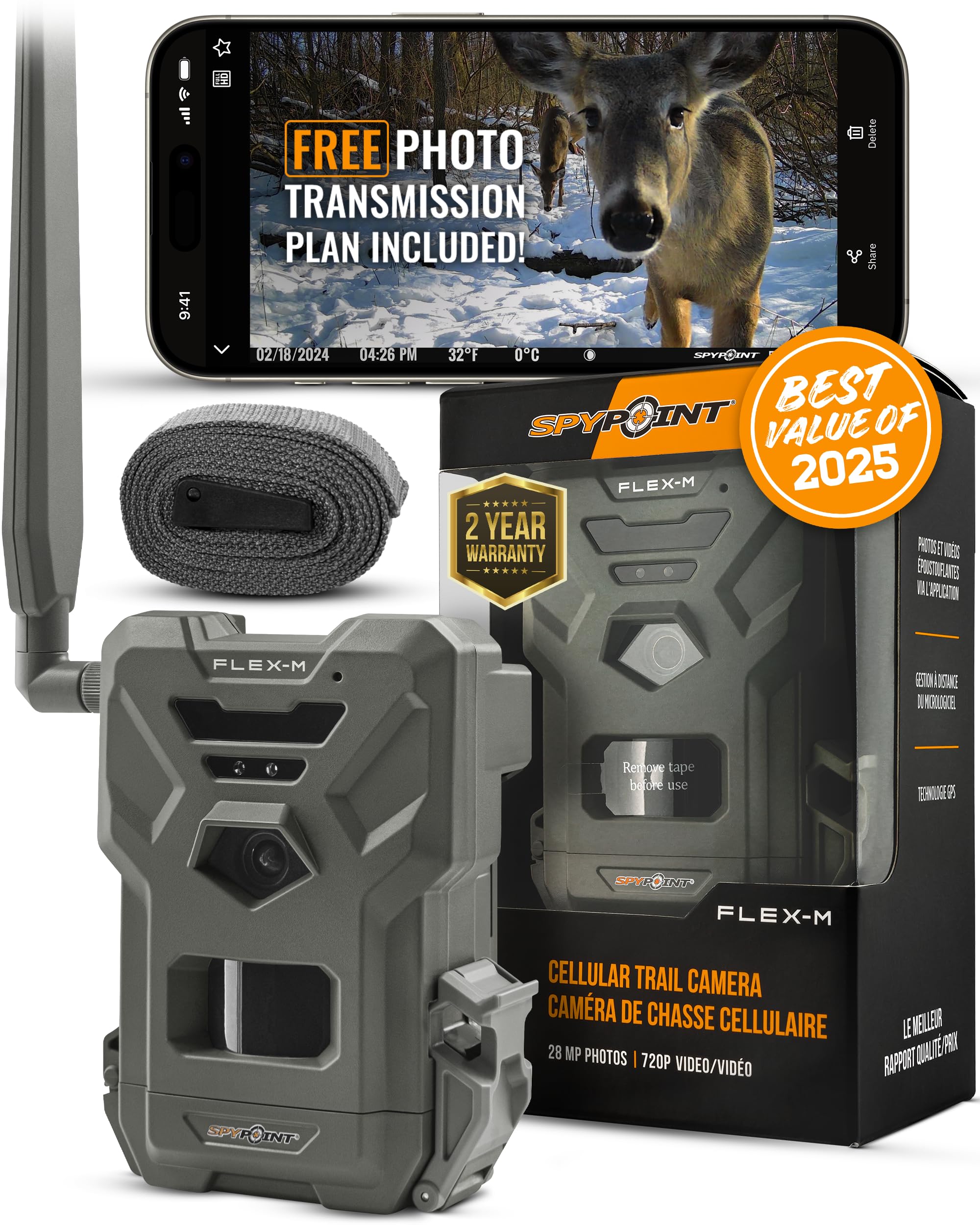 The SPYPOINT Flex-M Cellular Trail Camera offers cellular connectivity without Wi-Fi, ideal for remote scouting.