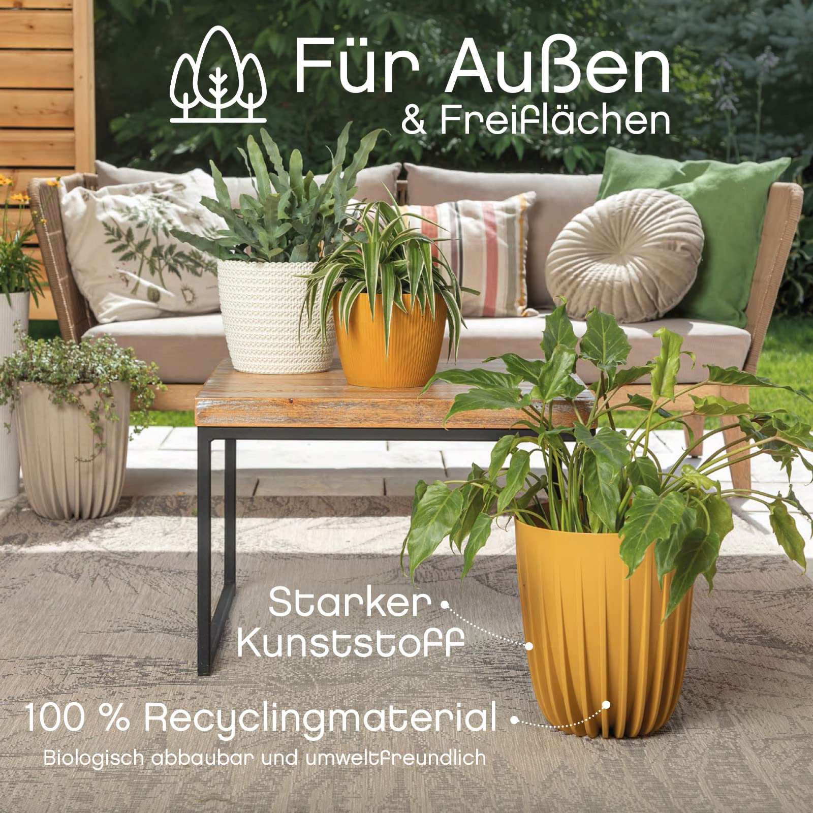 Konzept 11 - Hoher Blumentopf 19cm Durchmesser, Pflanzkbel Gro fr Auen,  Balkon, bertopf mit Einsatz Gelb Palmentopf: Amazon.de: Garten