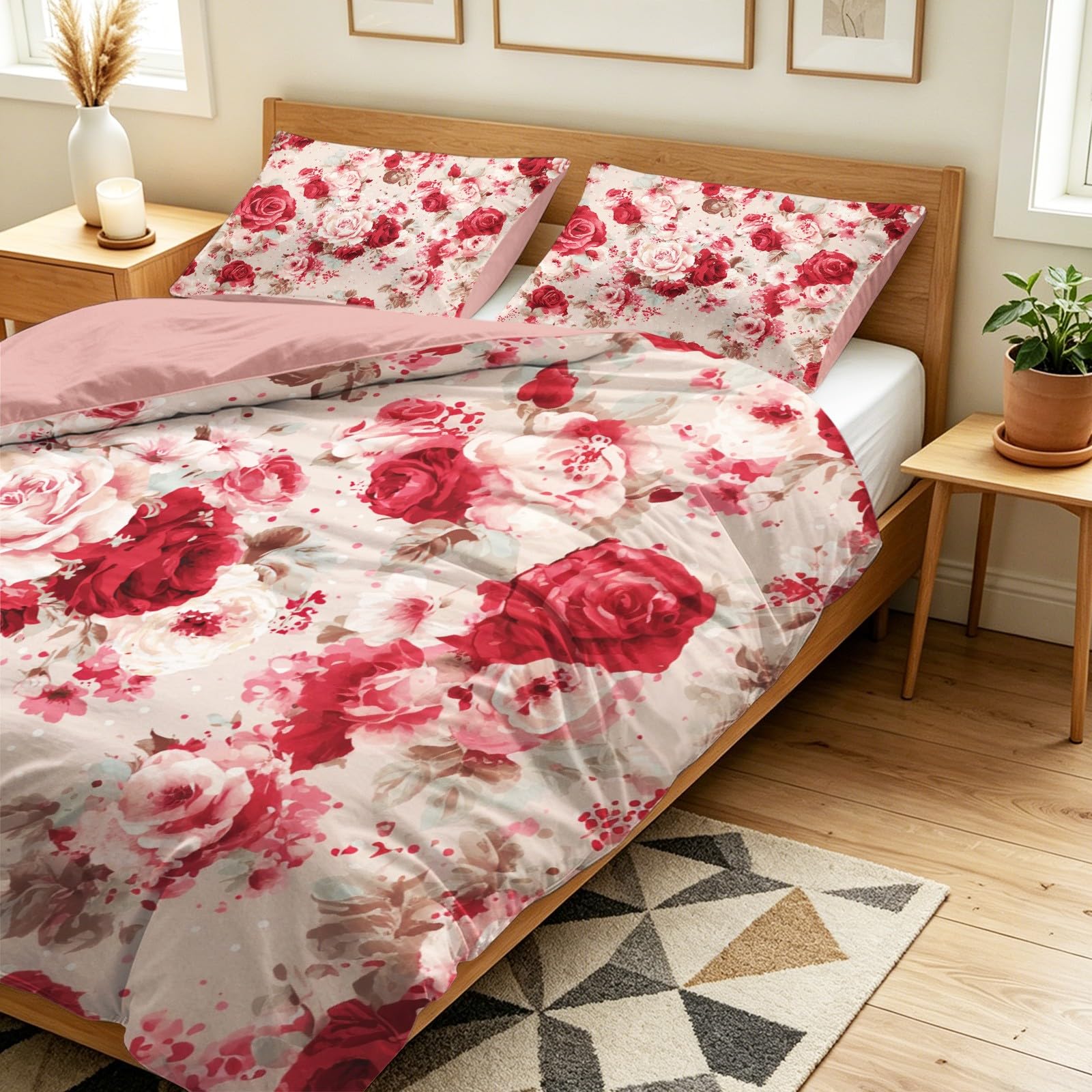 Biancheria da letto vintage elegante, 200 x 200 cm, romantica, morbida, classica, di lusso, con motivo floreale e rose, in microfibra, con chiusura lampo, include 1 copripiumino e 2 federe, per