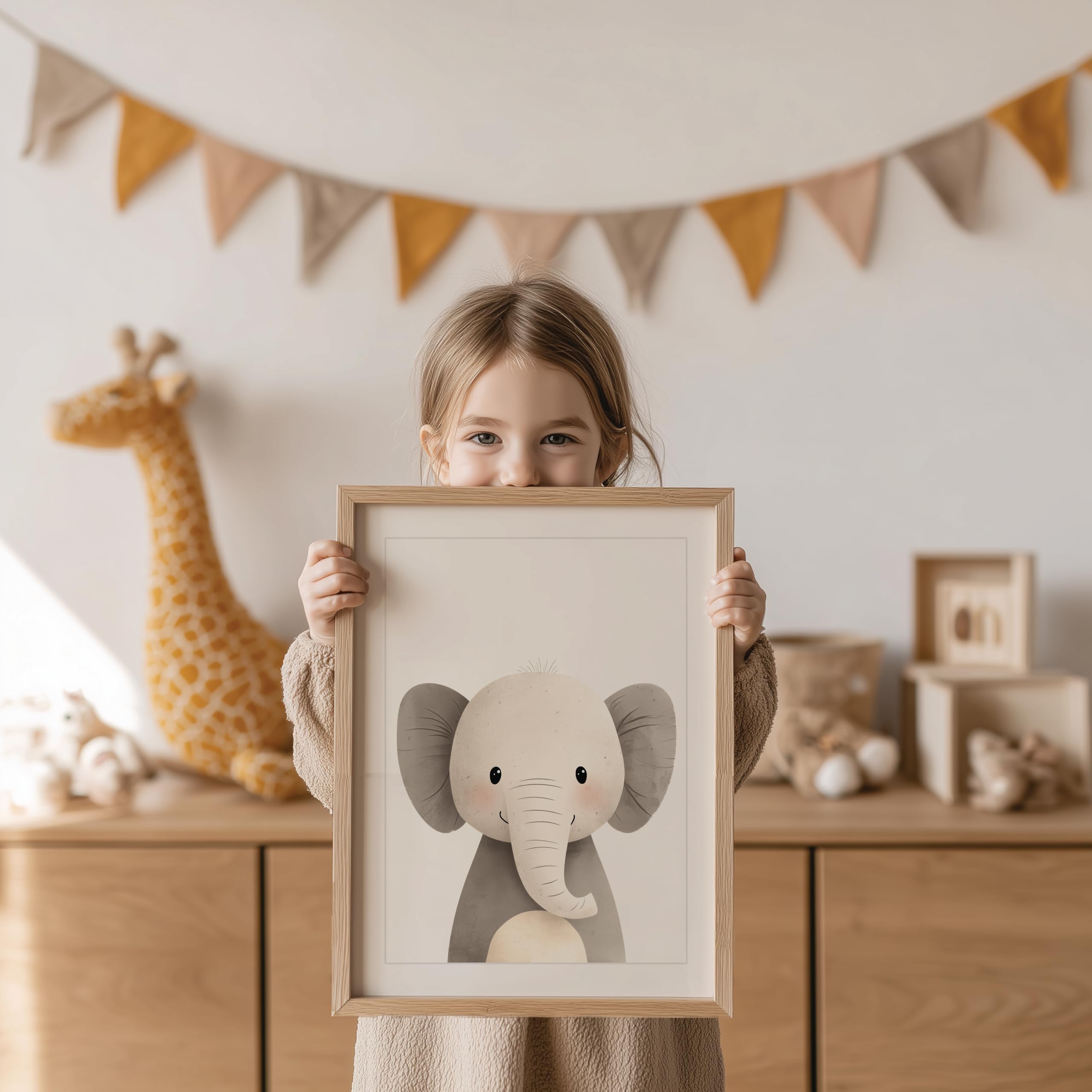 Poster éléphant Girafe Lot 4 Posters Animaux Safari - Éléphant Girafe Zèbre Lion 21x30cm Pour Chambre Enfant Tableaux Animaux Colorés