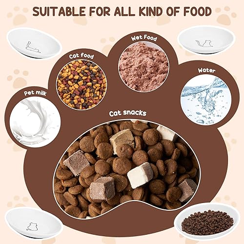 Miniatura 5 de 3 cuencos de cerámica para gatos, lindos cuencos para gatos, juego de platos para gatos de 5.9 pulgadas para agua húmeda y seca, plato plano blanco