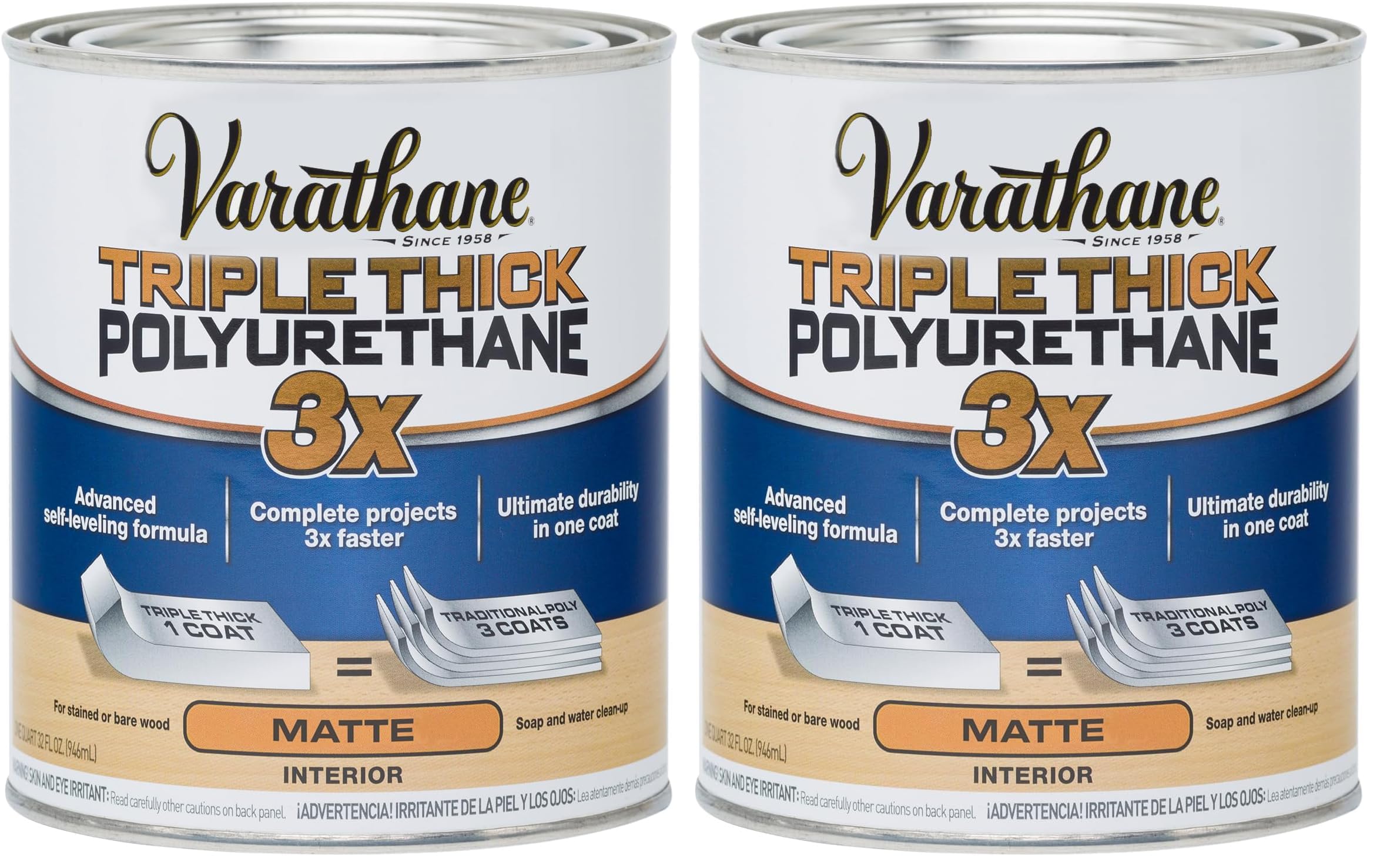 Varathane Triple Thick Polyurethane Matte Wood Finish, Quart (Pack of 2)