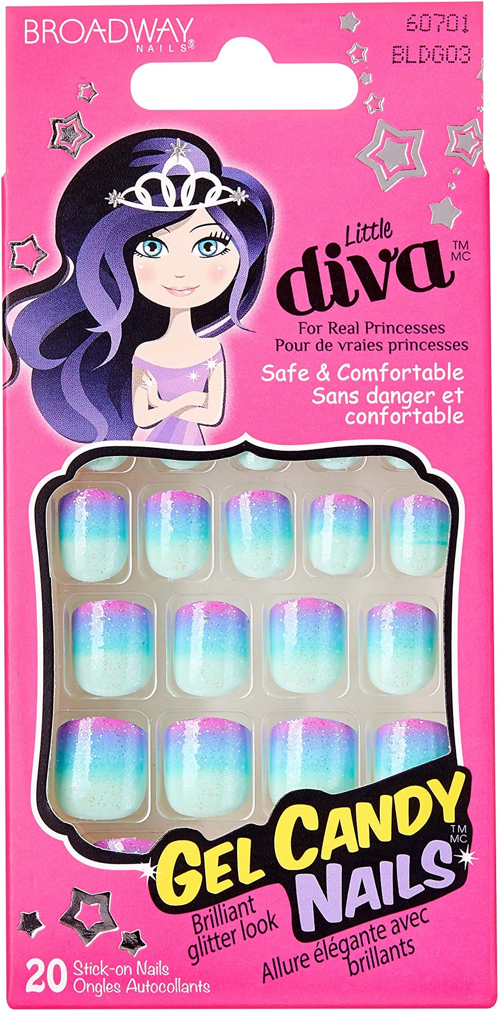 Little Diva Gel Candy Nails - 20 Stick on Nails 60701/BLDG03
